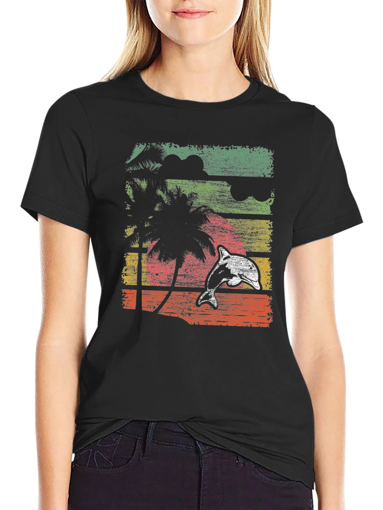 Retro Dolphin Sunset Graphic Tee