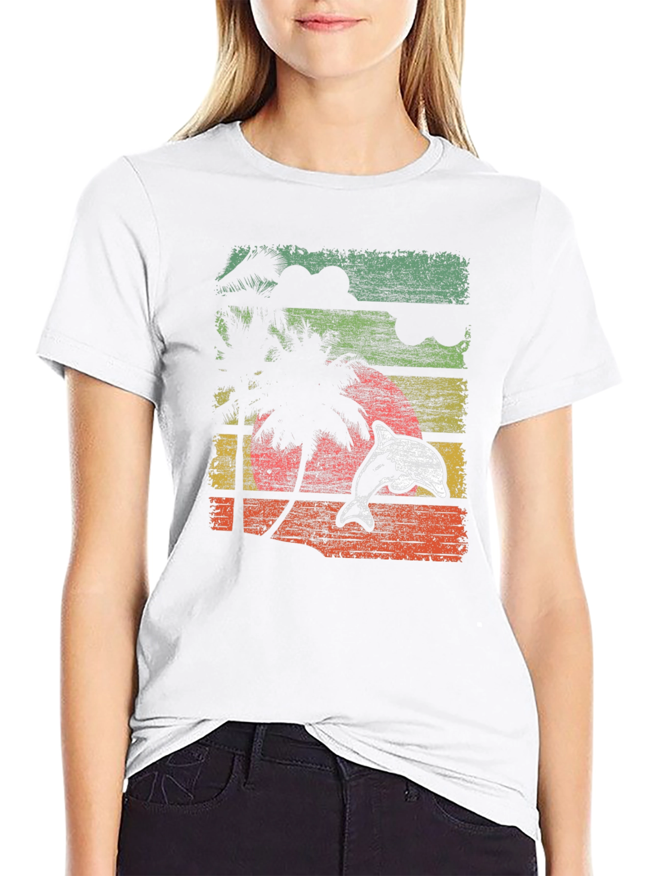 Retro Dolphin Sunset Graphic Tee