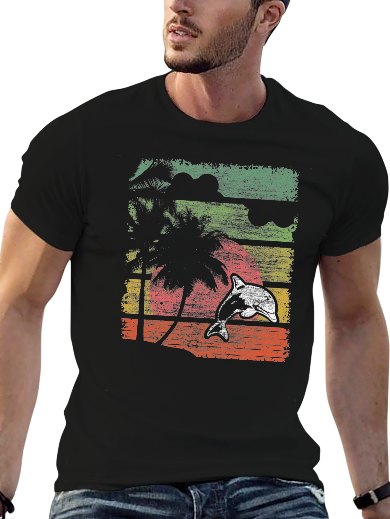 Retro Dolphin Sunset Graphic Tee