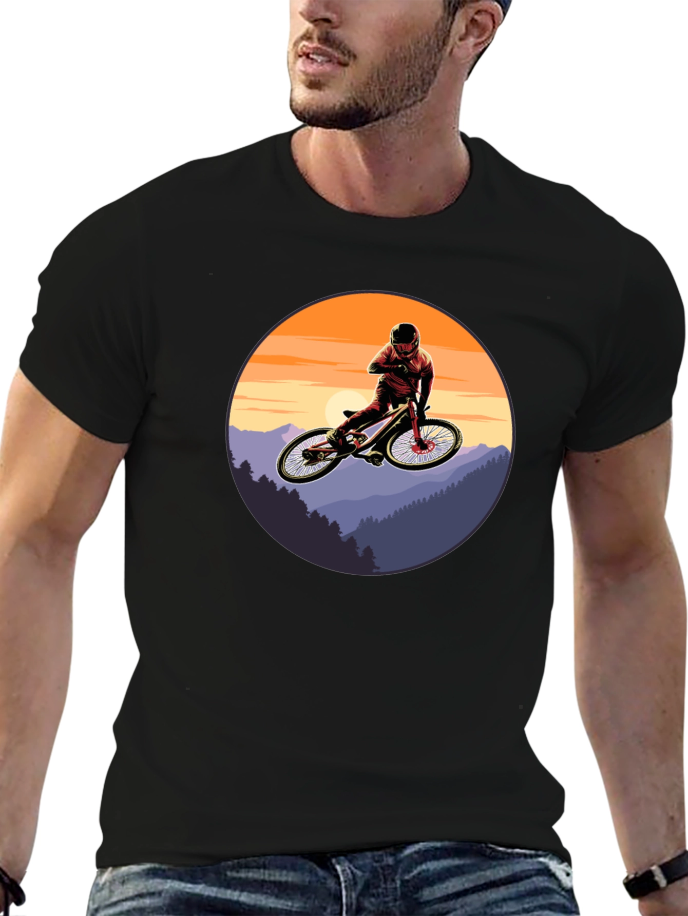 Mountain Bike Sunset Graphic Tee