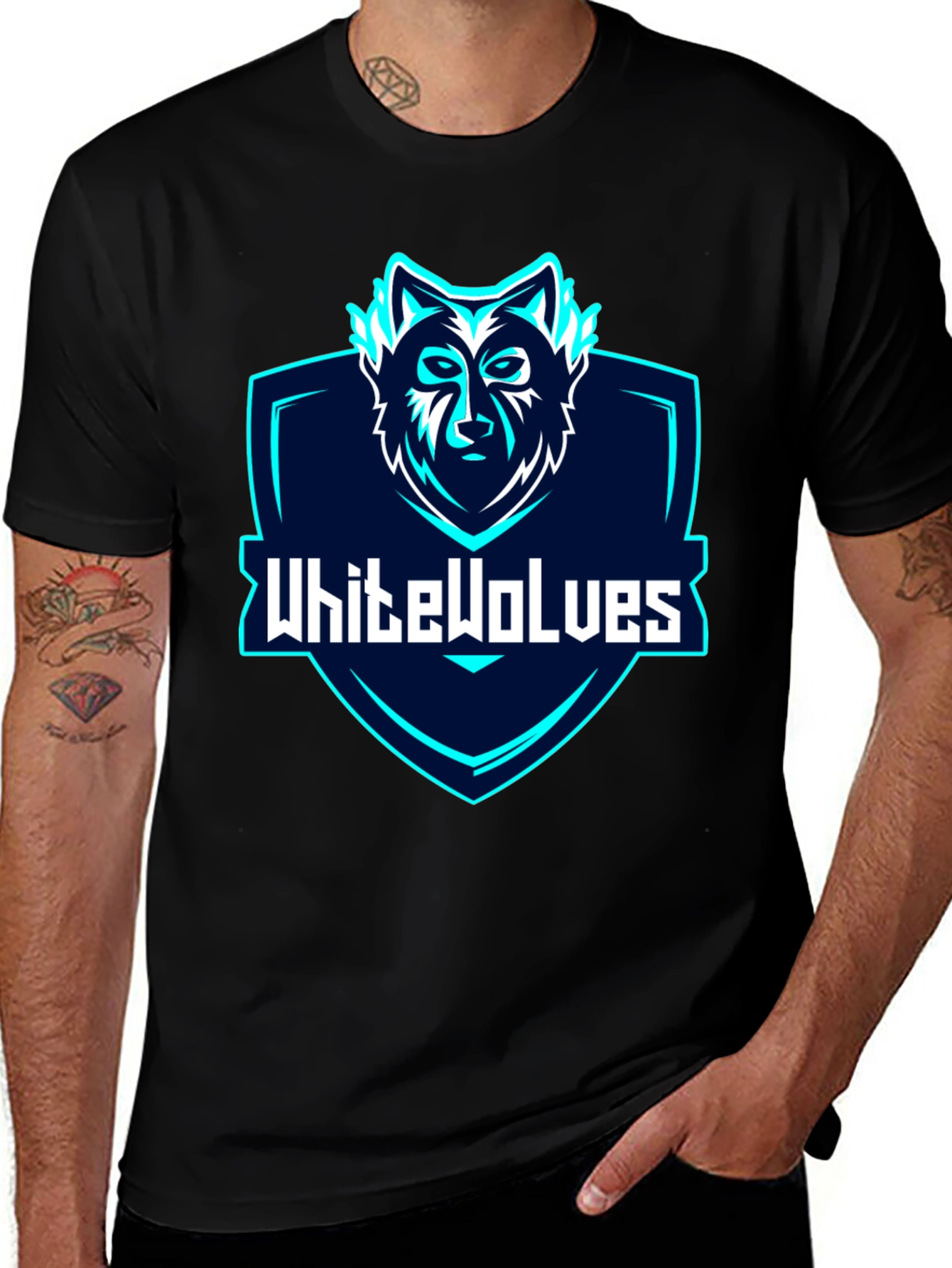 White Wolves Graphic Tee - Black Crew Neck