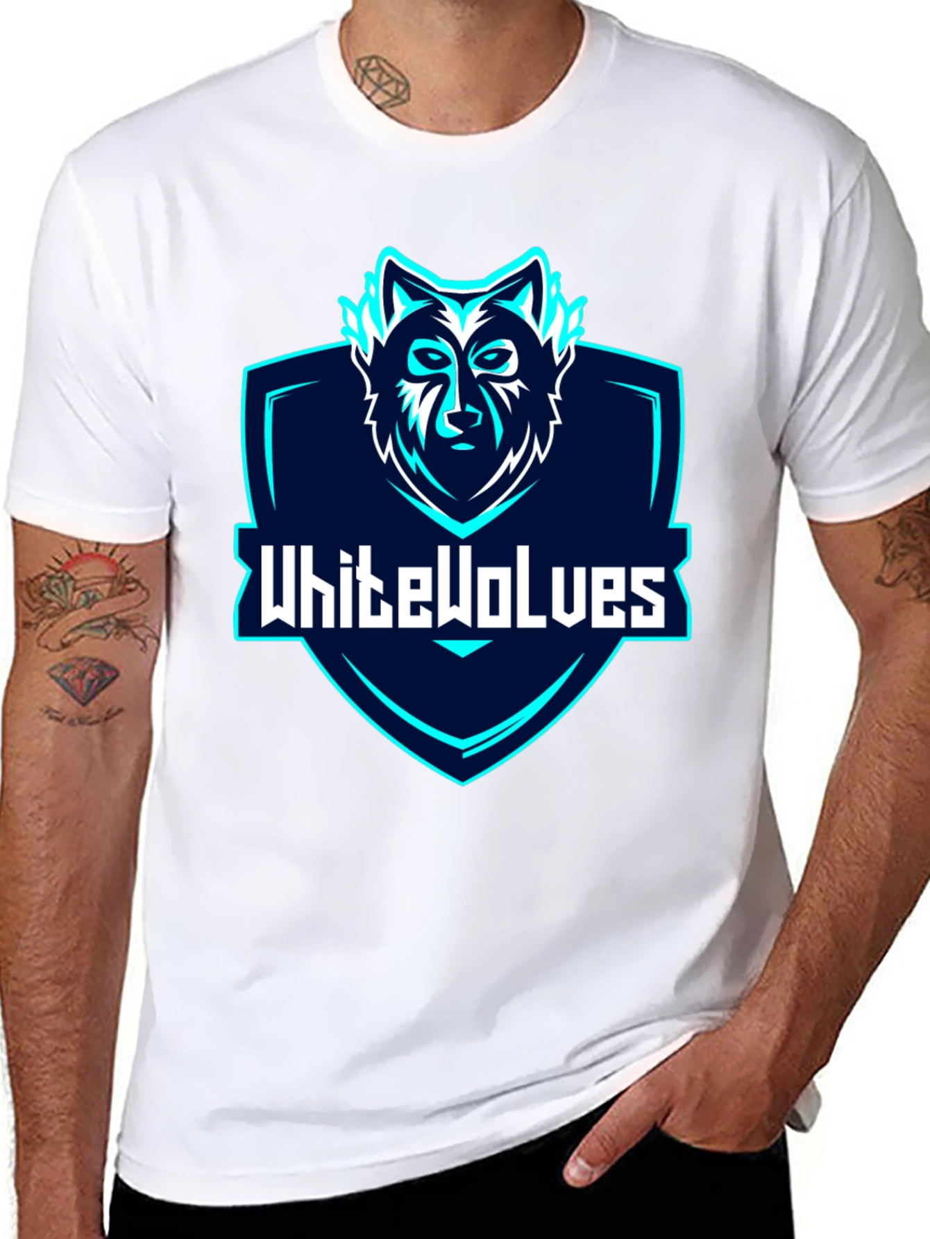 White Wolves Graphic Tee - Black Crew Neck