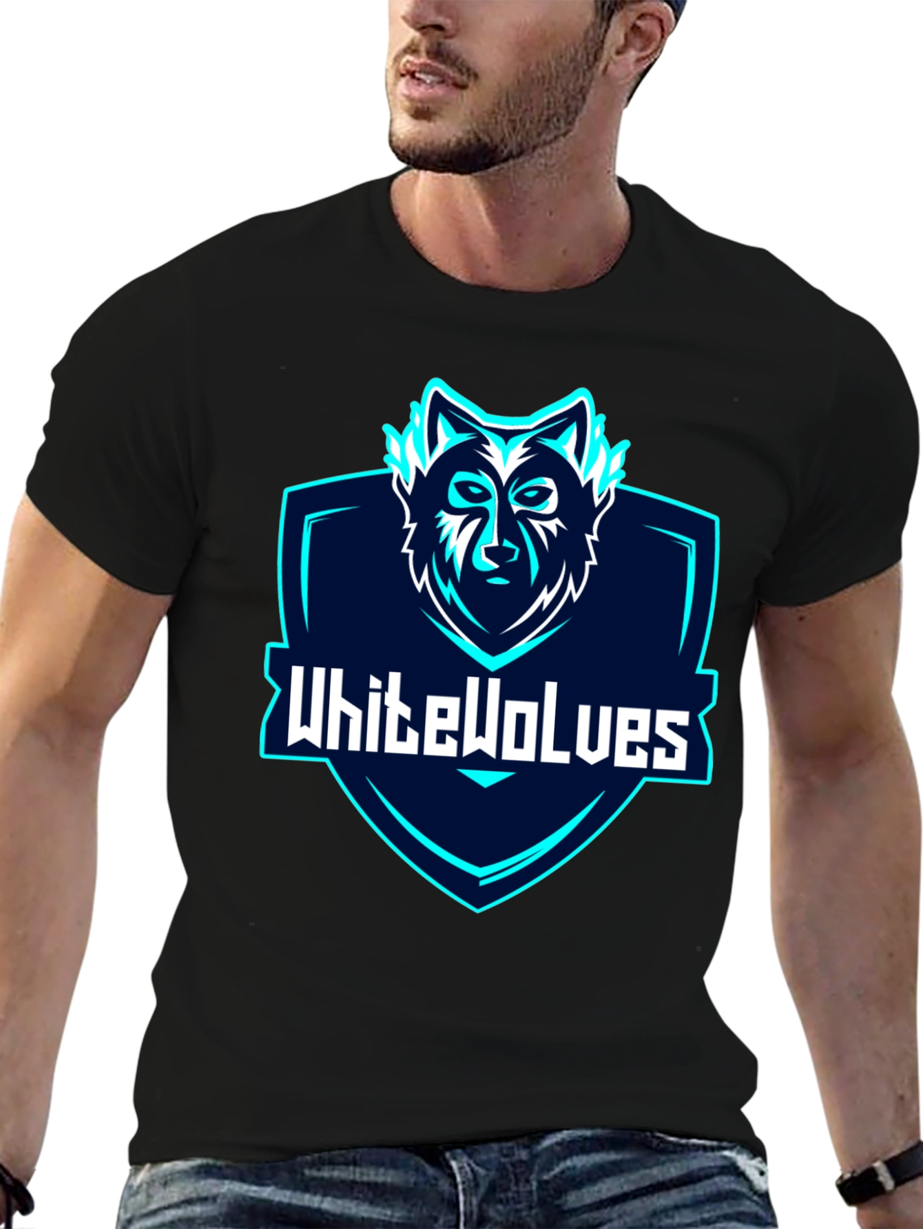White Wolves Graphic Tee - Black Crew Neck