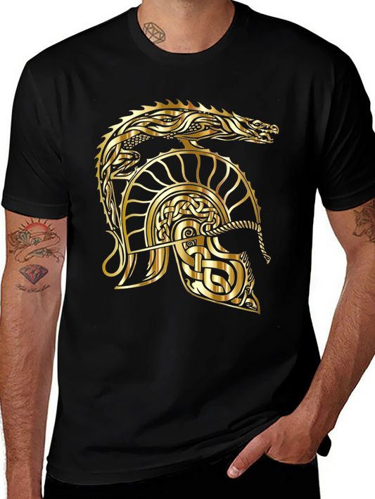 Golden Dragon Helmet Graphic Tee - Viking Style