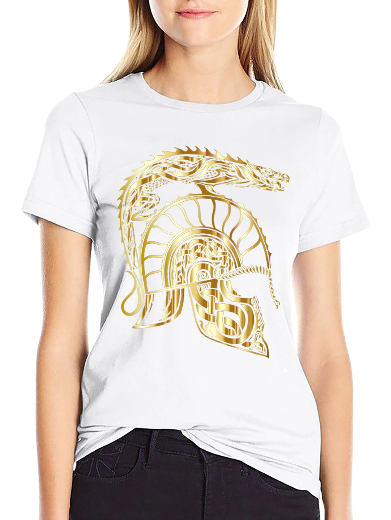 Golden Dragon Helmet Graphic Tee - Viking Style
