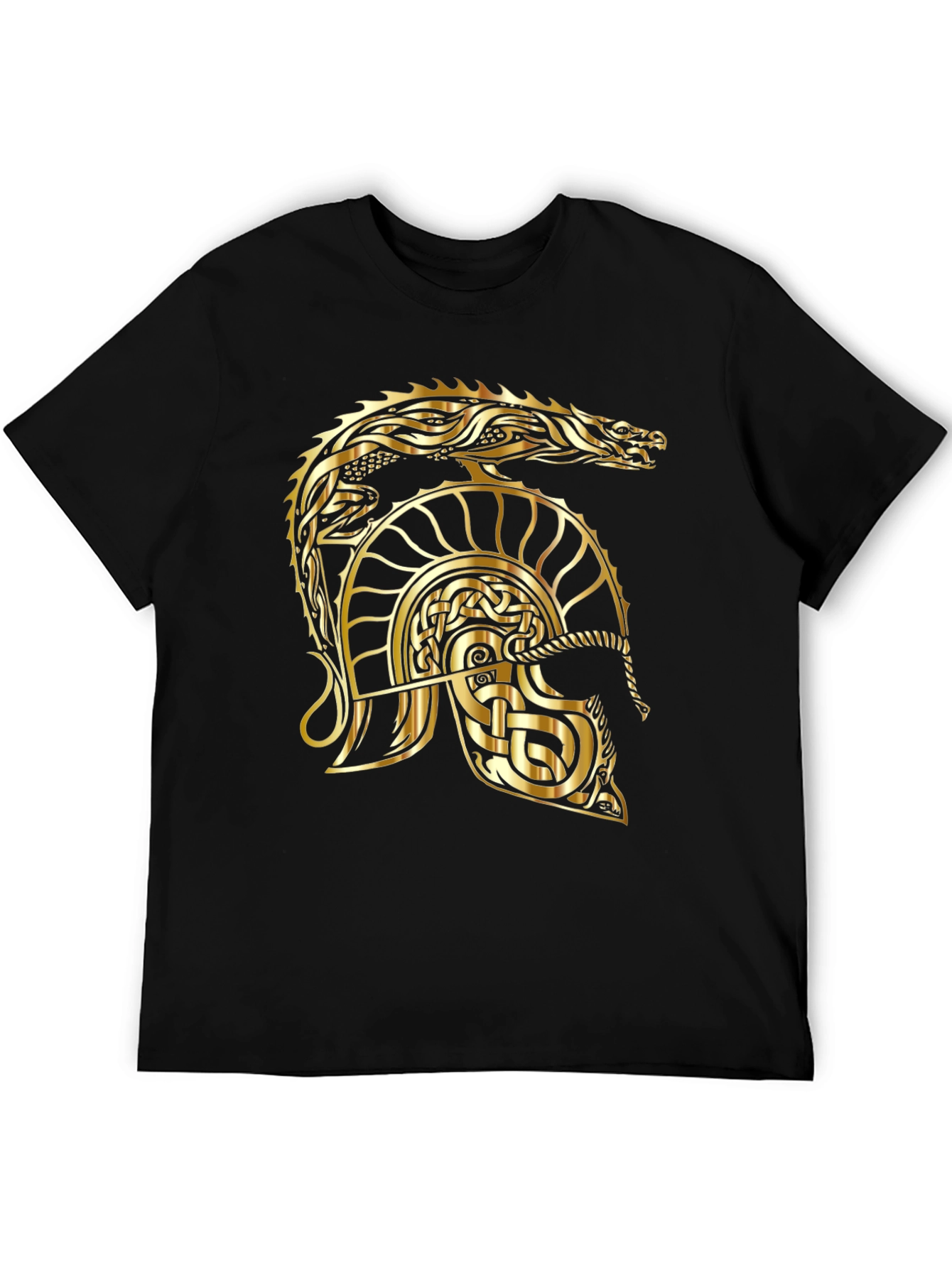 Golden Dragon Helmet Graphic Tee - Viking Style