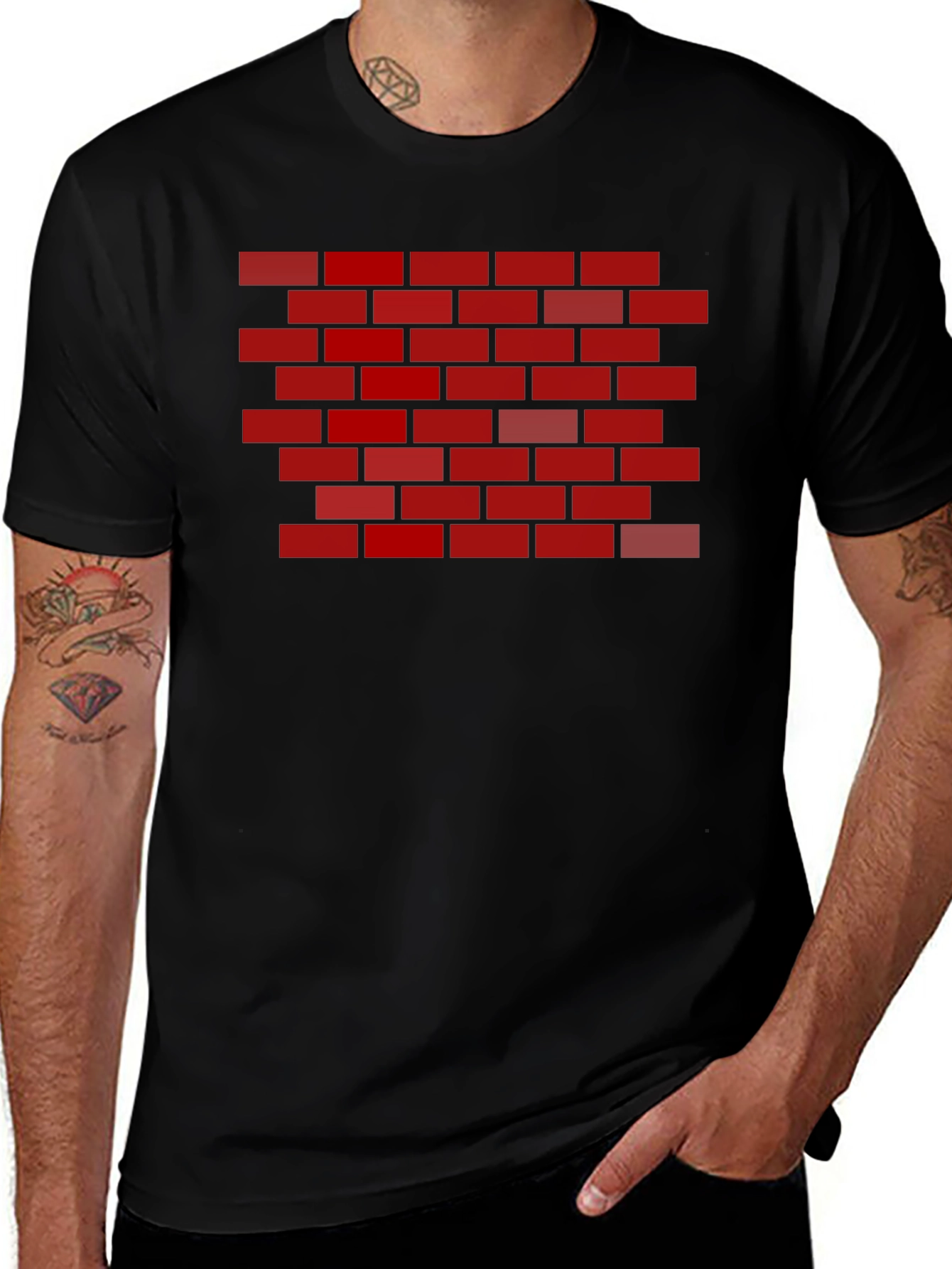 Brick Wall Graphic Tee - Black Cotton T-Shirt
