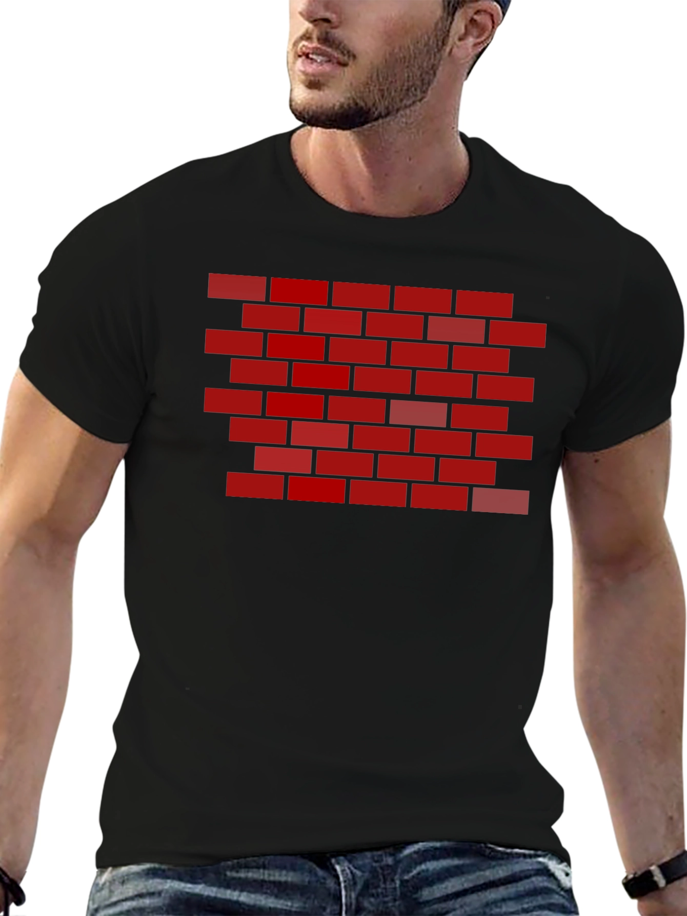 Brick Wall Graphic Tee - Black Cotton T-Shirt