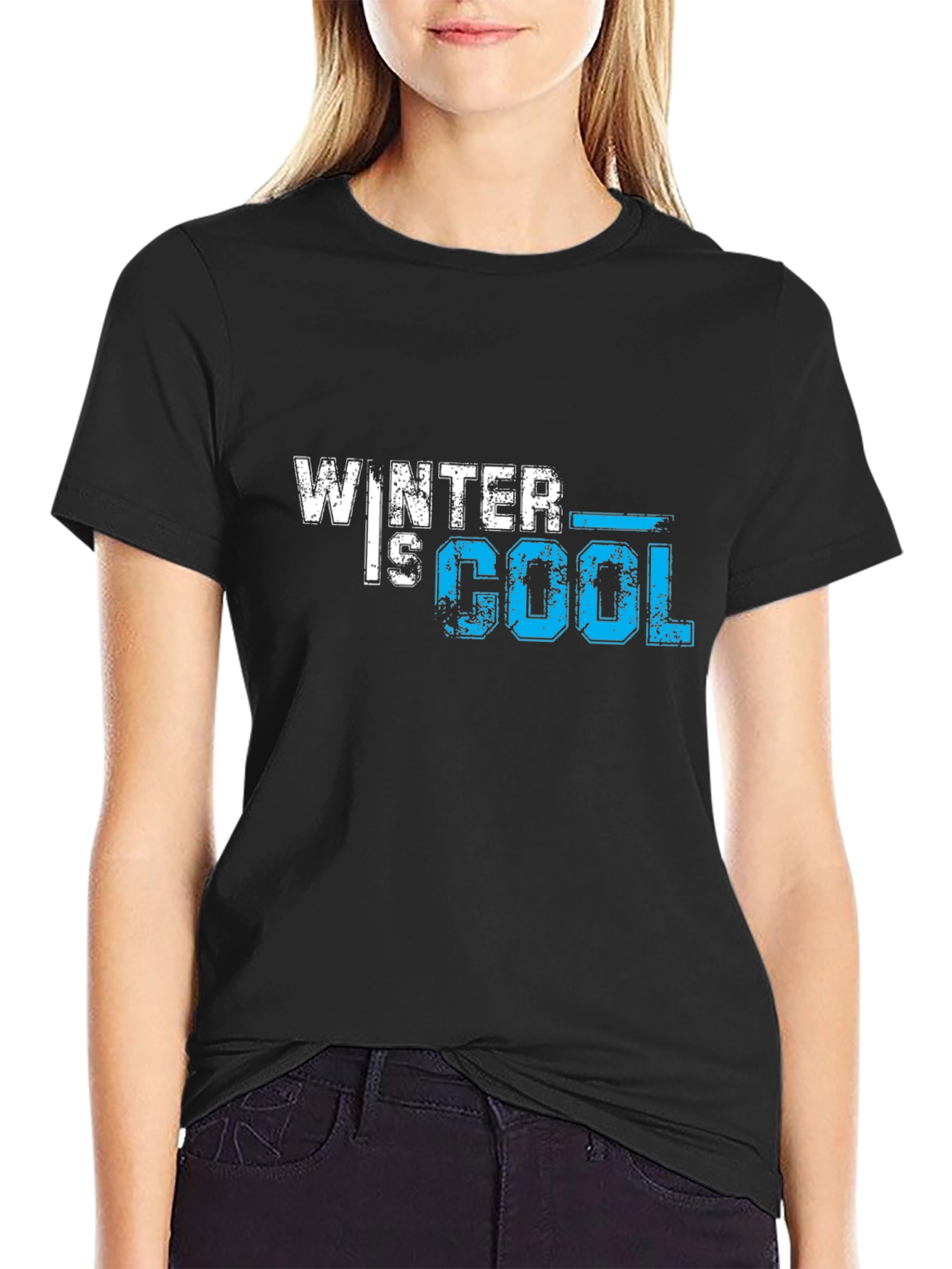 Winter is Cool Graphic Print Black T-Shirt