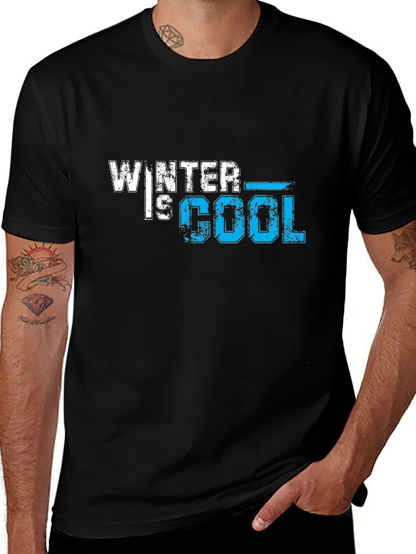 Winter is Cool Graphic Print Black T-Shirt