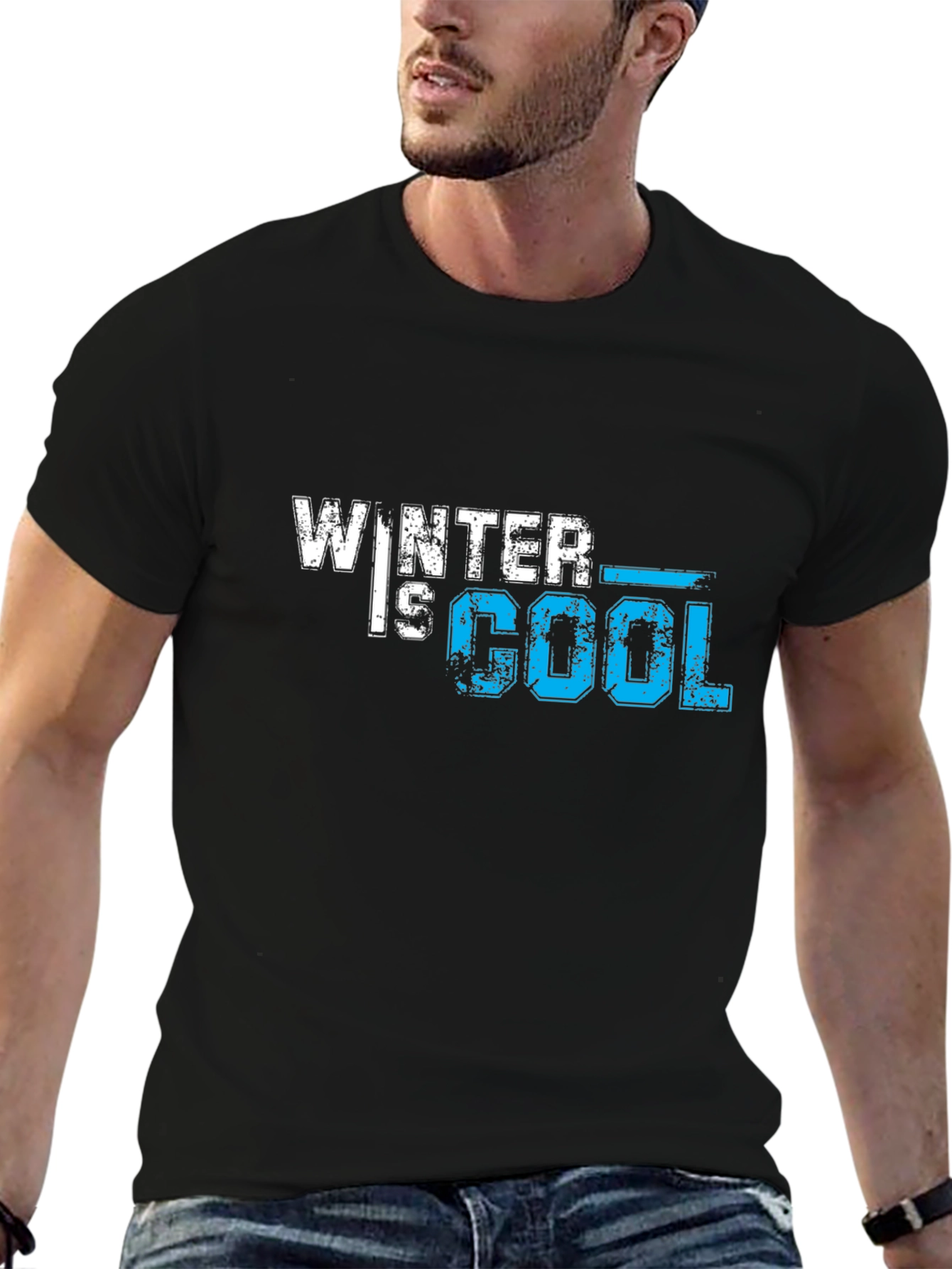 Winter is Cool Graphic Print Black T-Shirt