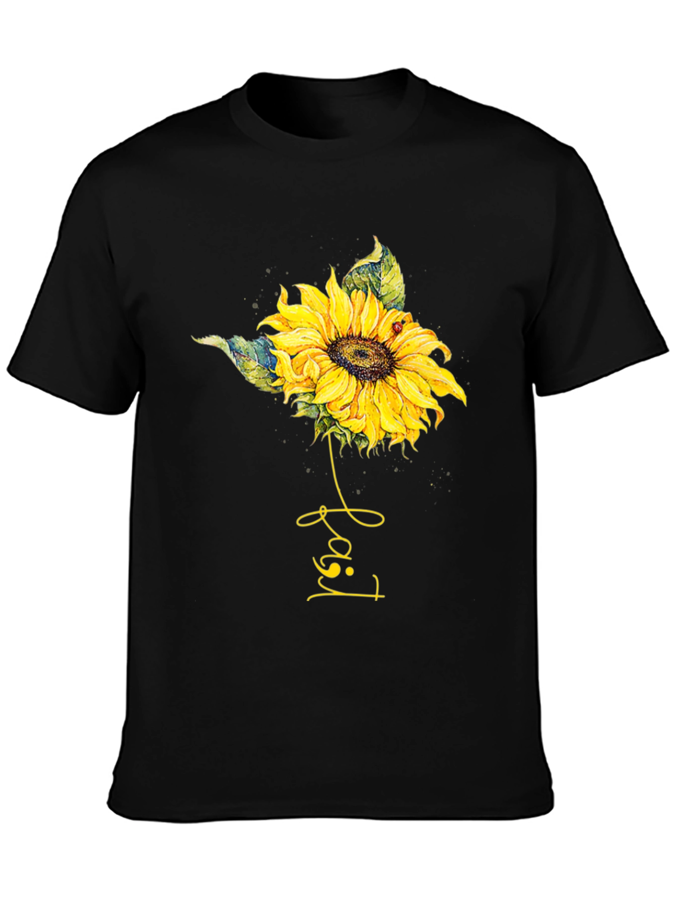 Sunflower Ladybug T-Shirt - Black Cotton Tee