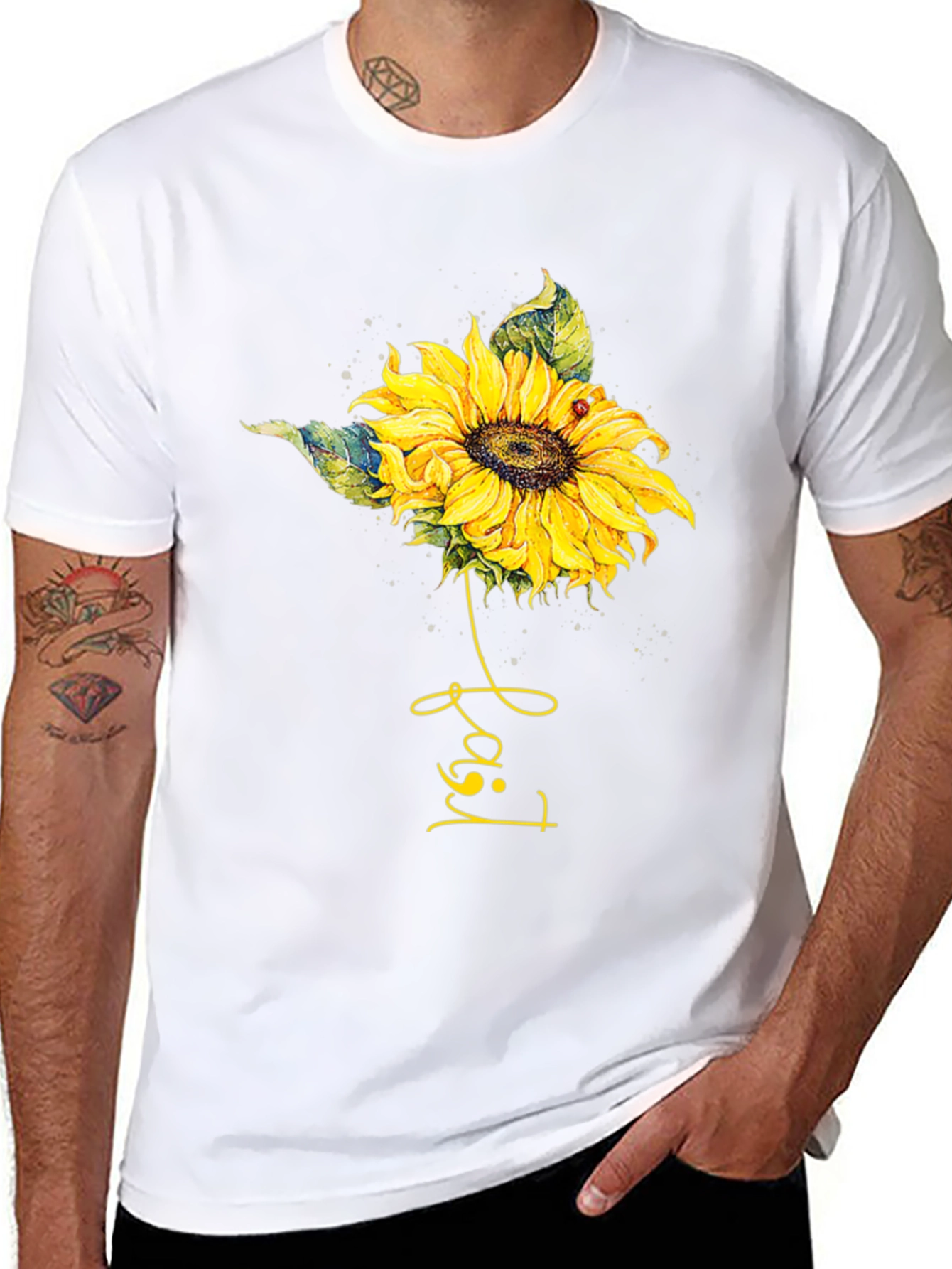 Sunflower Ladybug T-Shirt - Black Cotton Tee