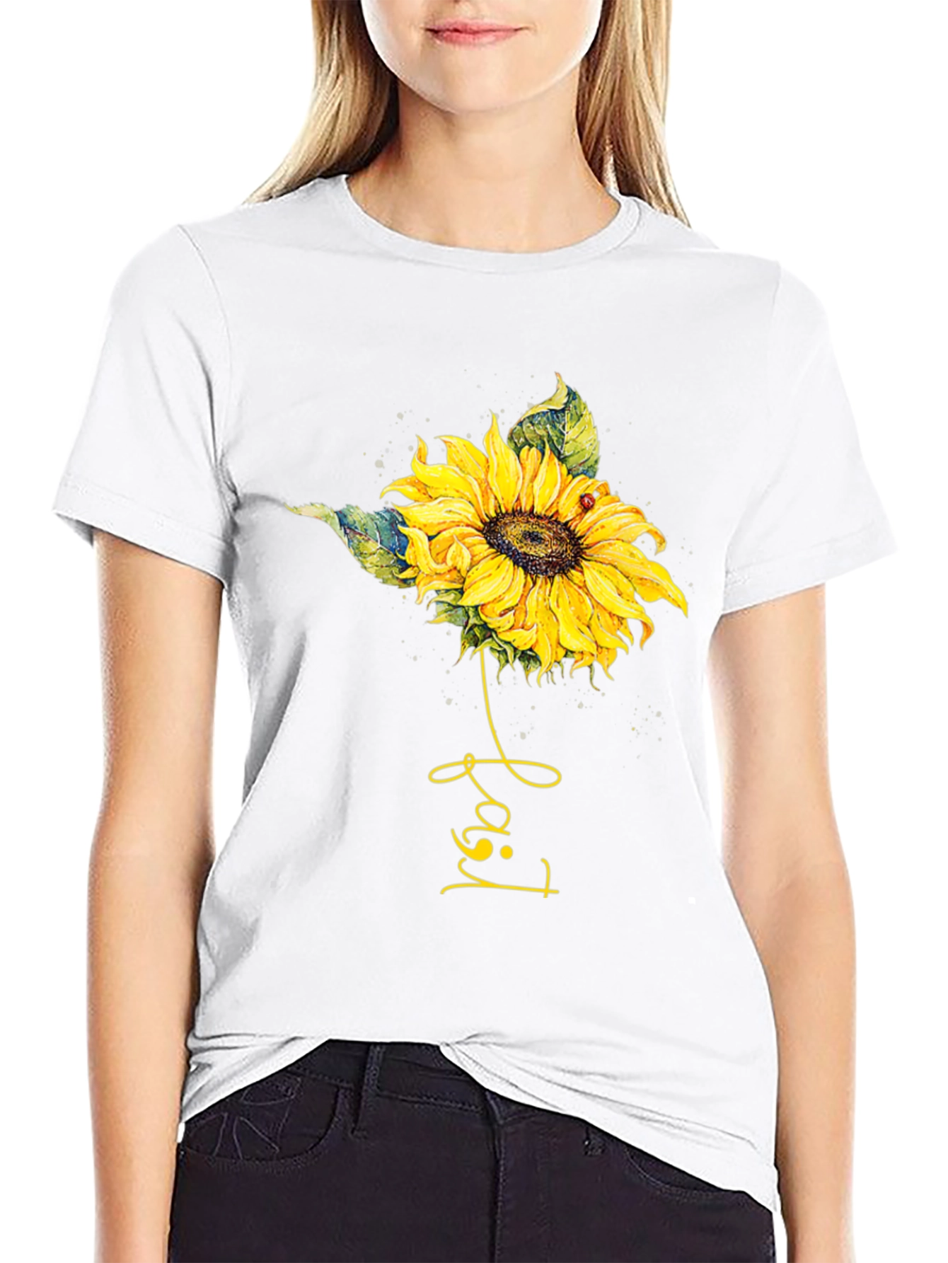 Sunflower Ladybug T-Shirt - Black Cotton Tee