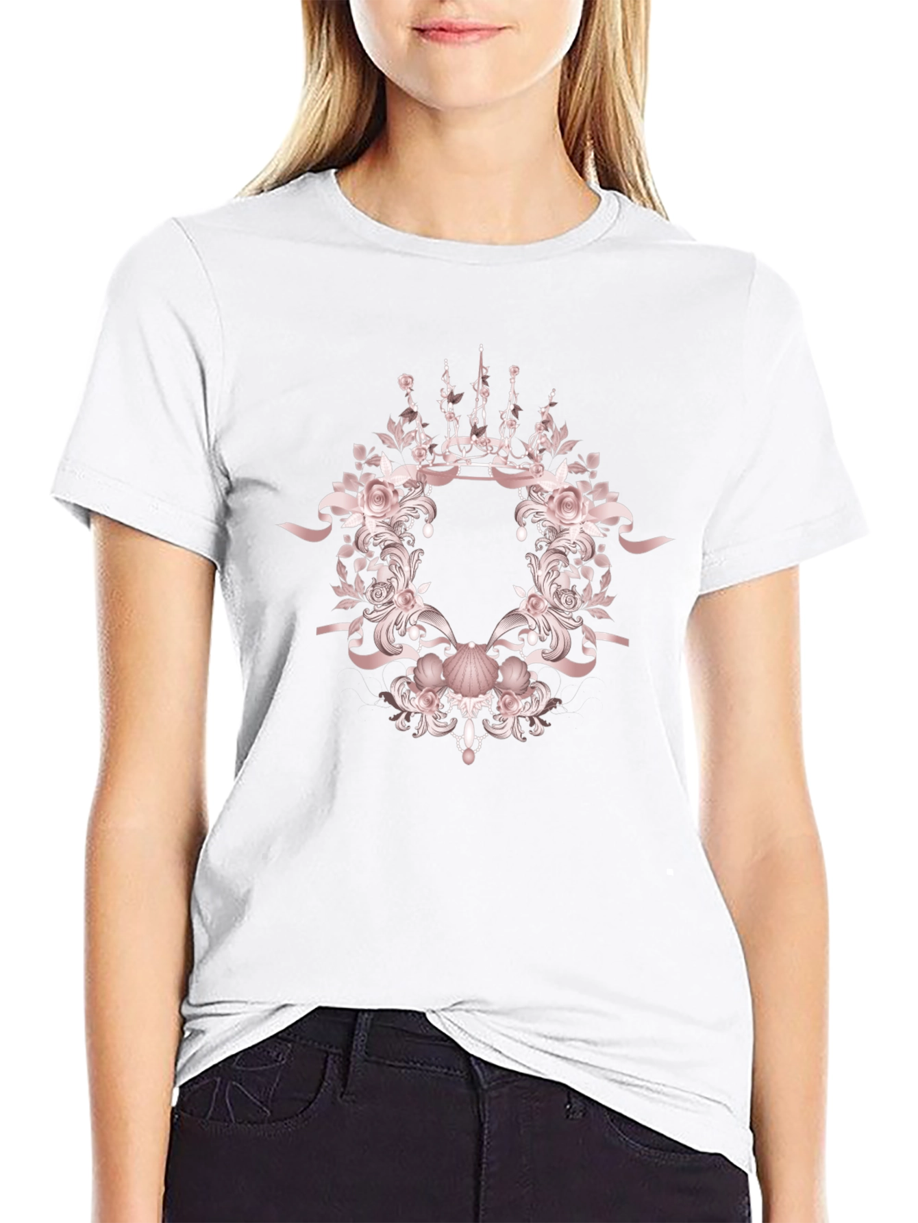 Elegant Floral Crown Graphic T-Shirt
