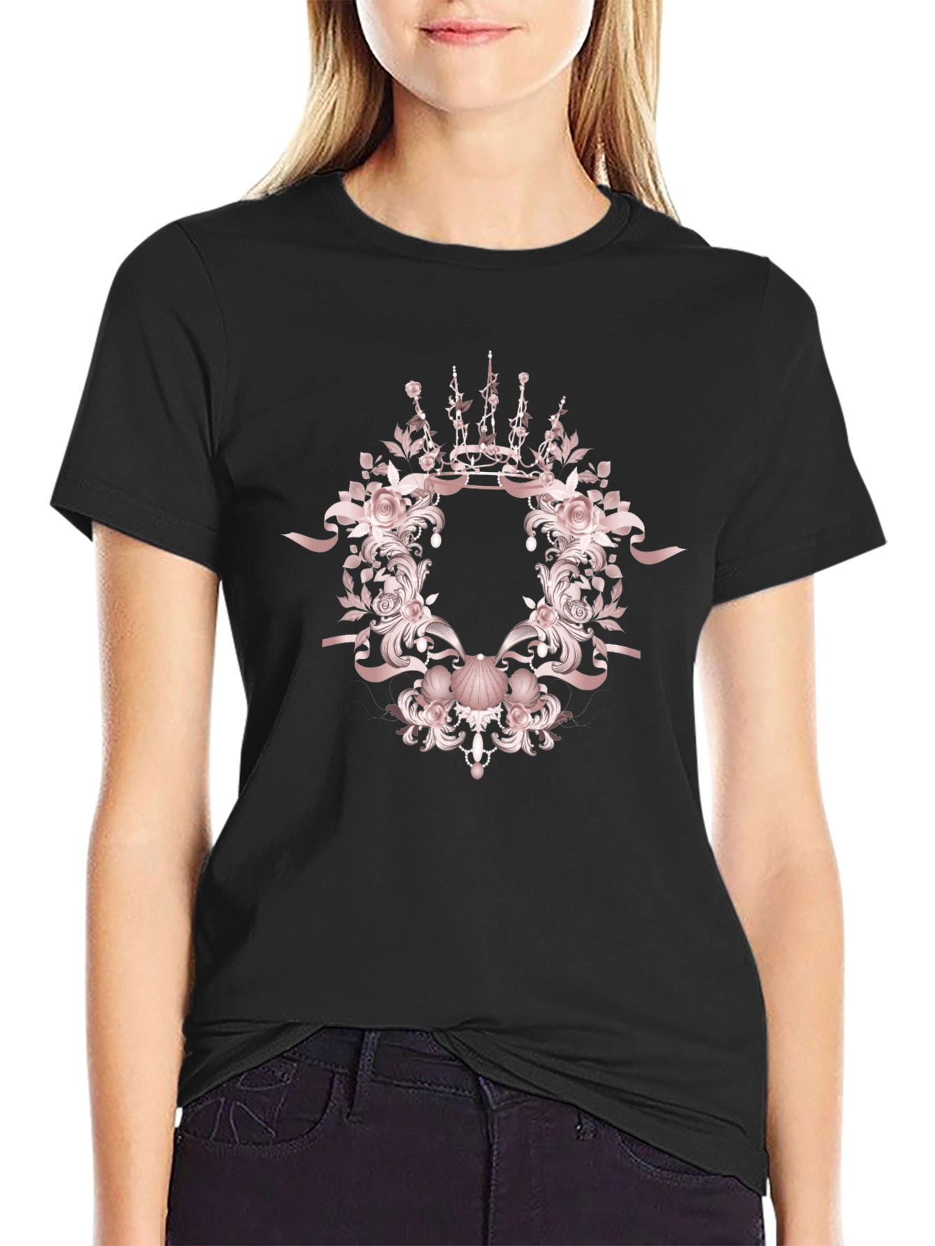 Elegant Floral Crown Graphic T-Shirt
