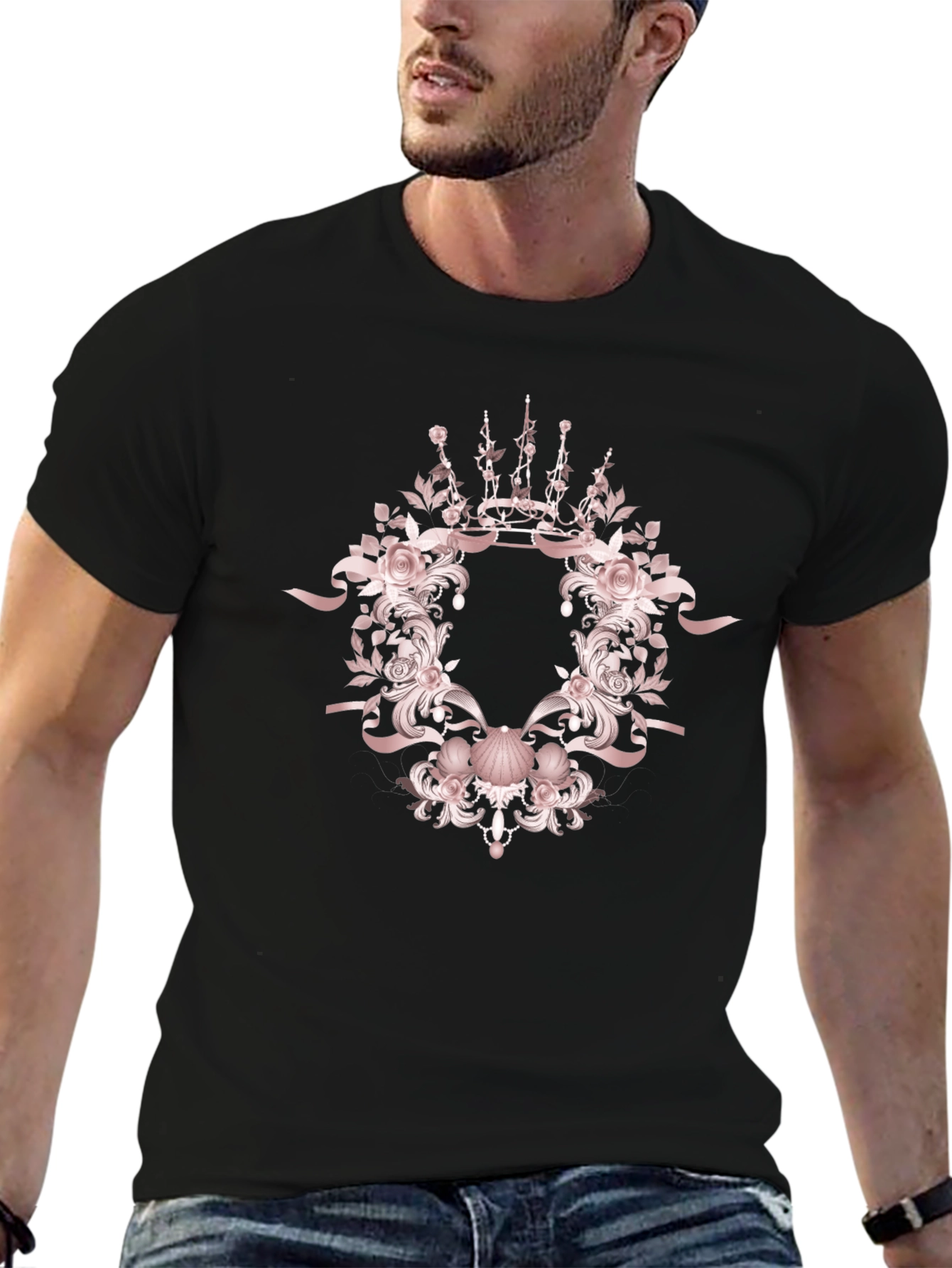 Elegant Floral Crown Graphic T-Shirt