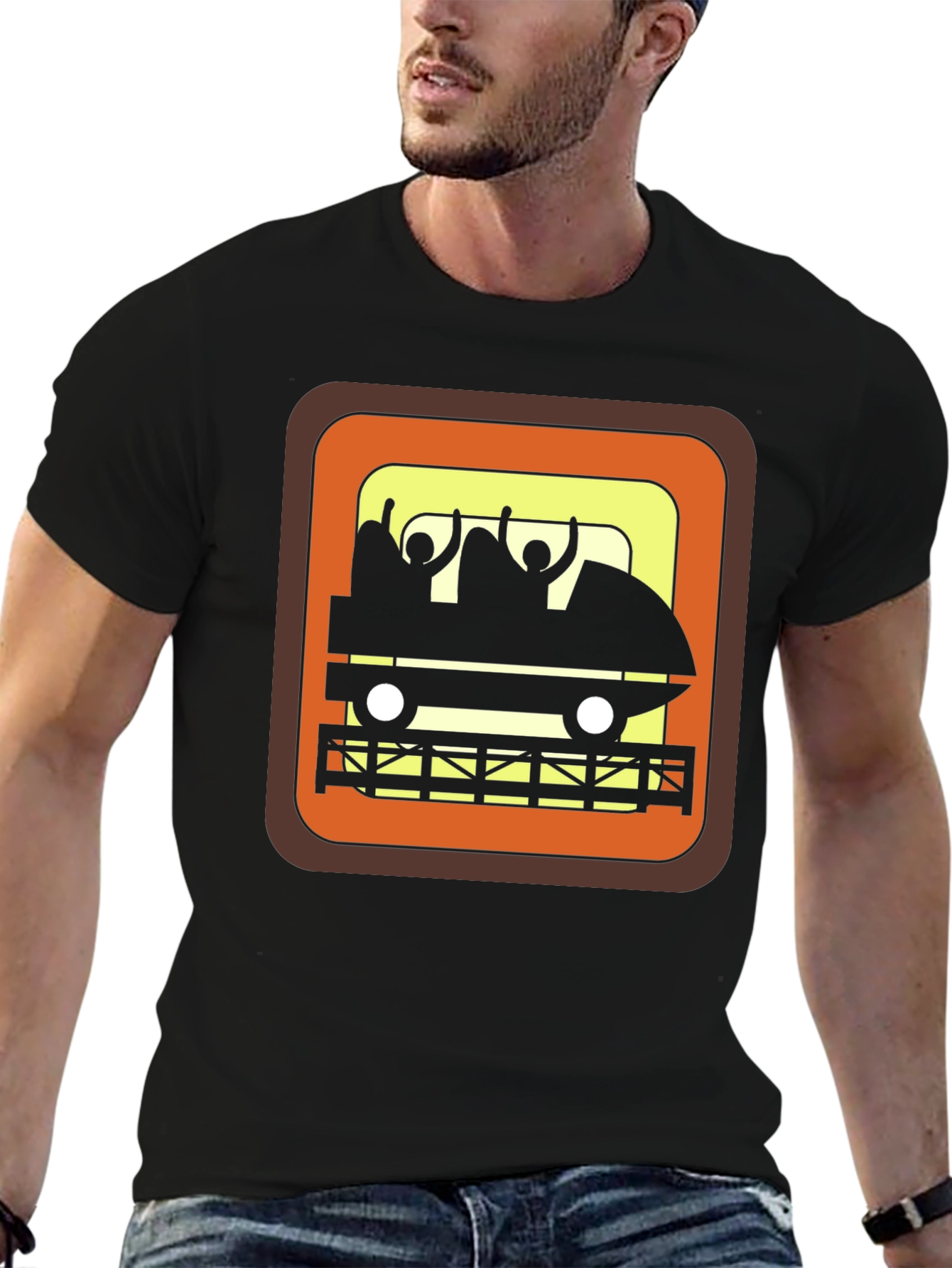 Retro Roller Coaster Ride Graphic Tee - Black