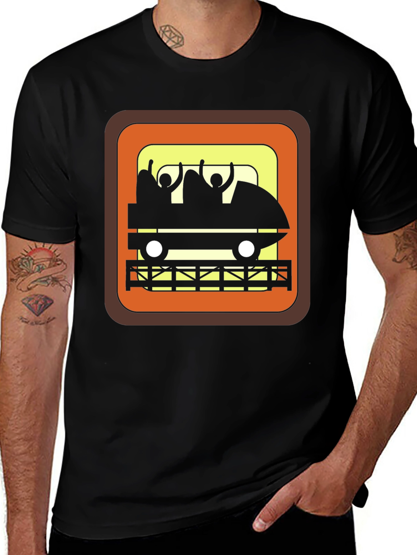 Retro Roller Coaster Ride Graphic Tee - Black
