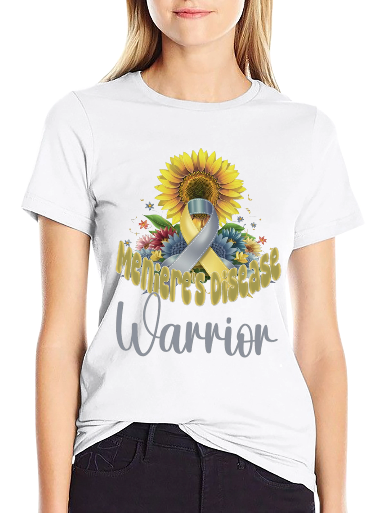 Menieres Disease Warrior Sunflower Ribbon T-Shirt
