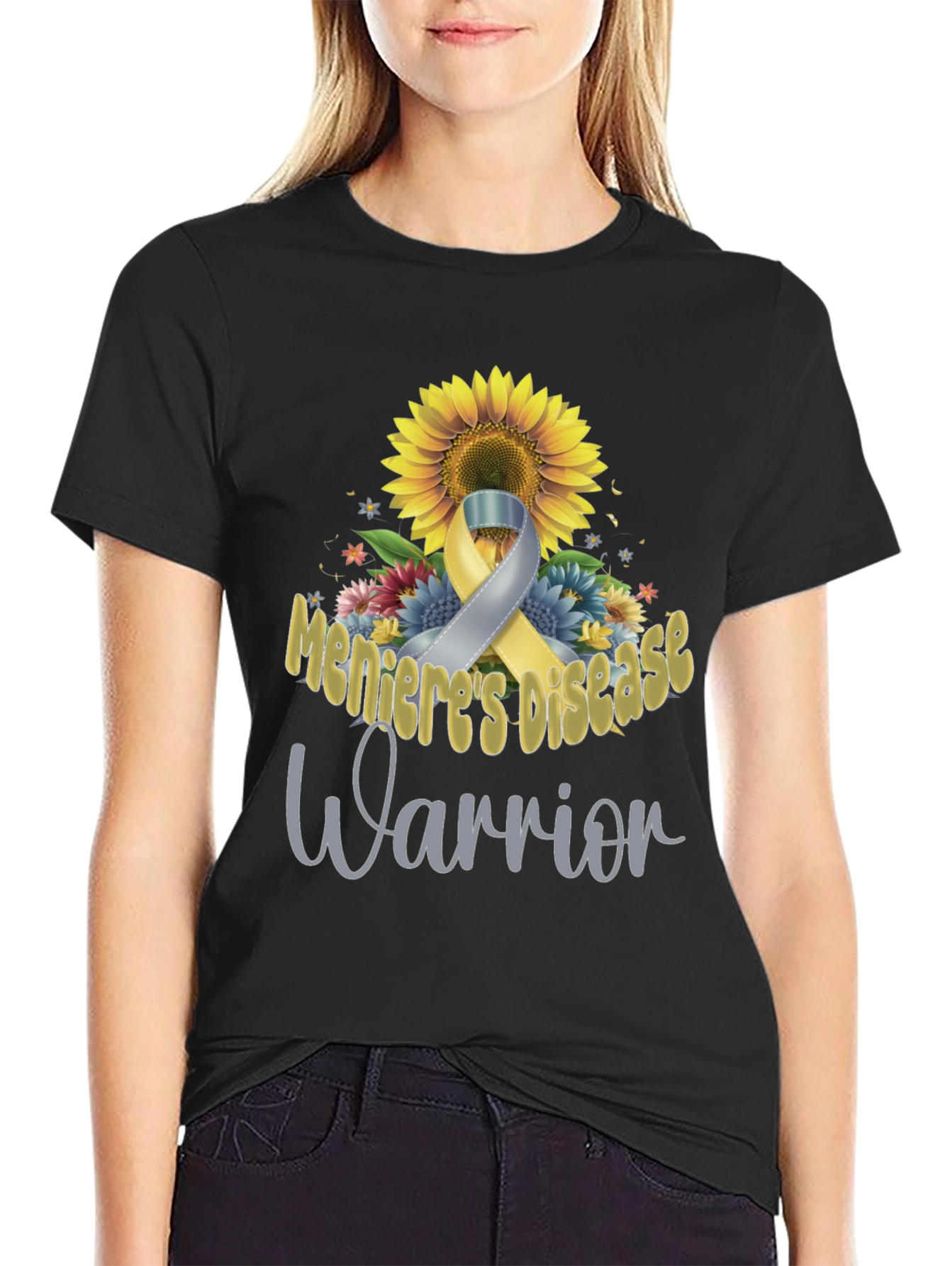 Menieres Disease Warrior Sunflower Ribbon T-Shirt