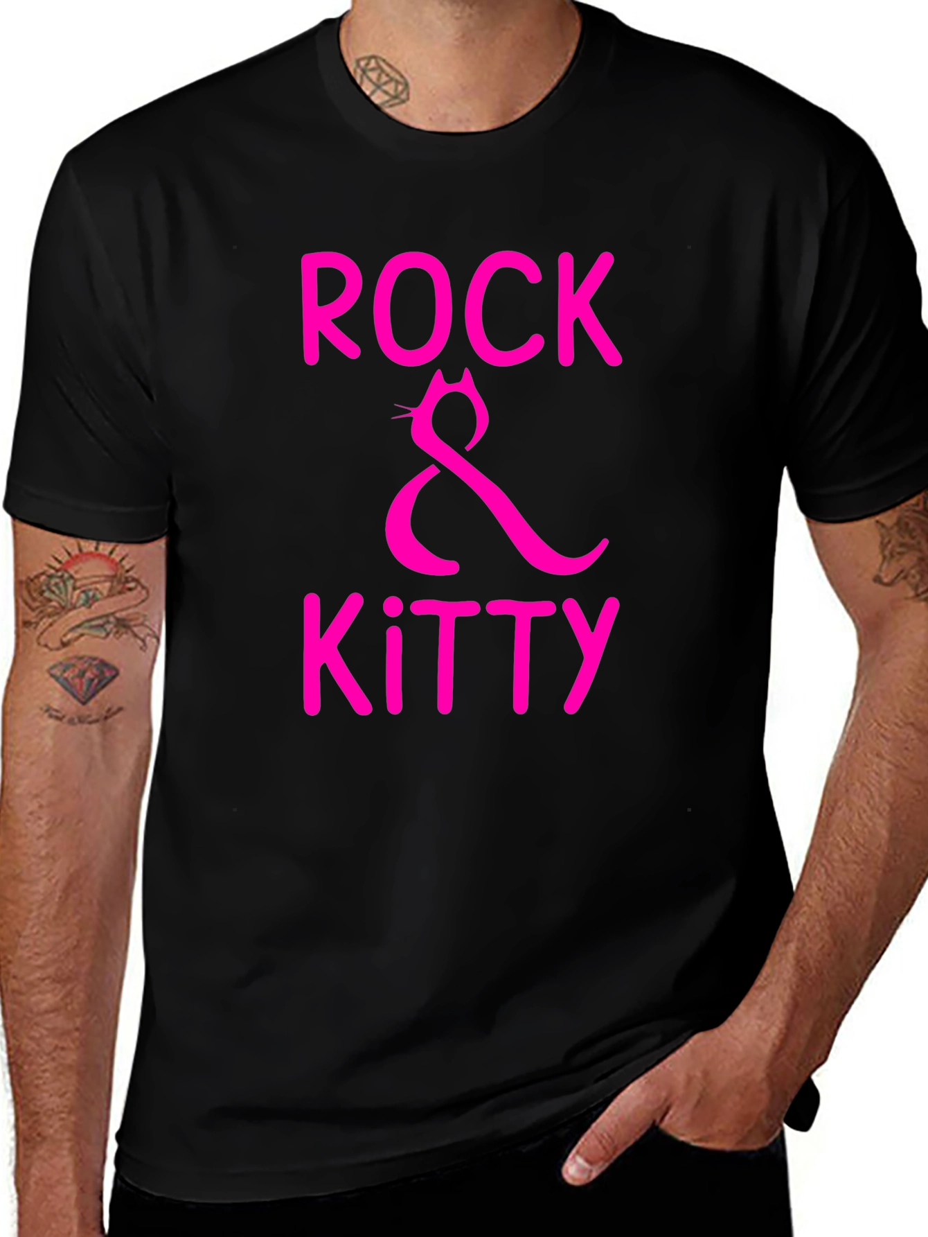 Rock & Kitty Graphic Tee - Black Cotton T-Shirt