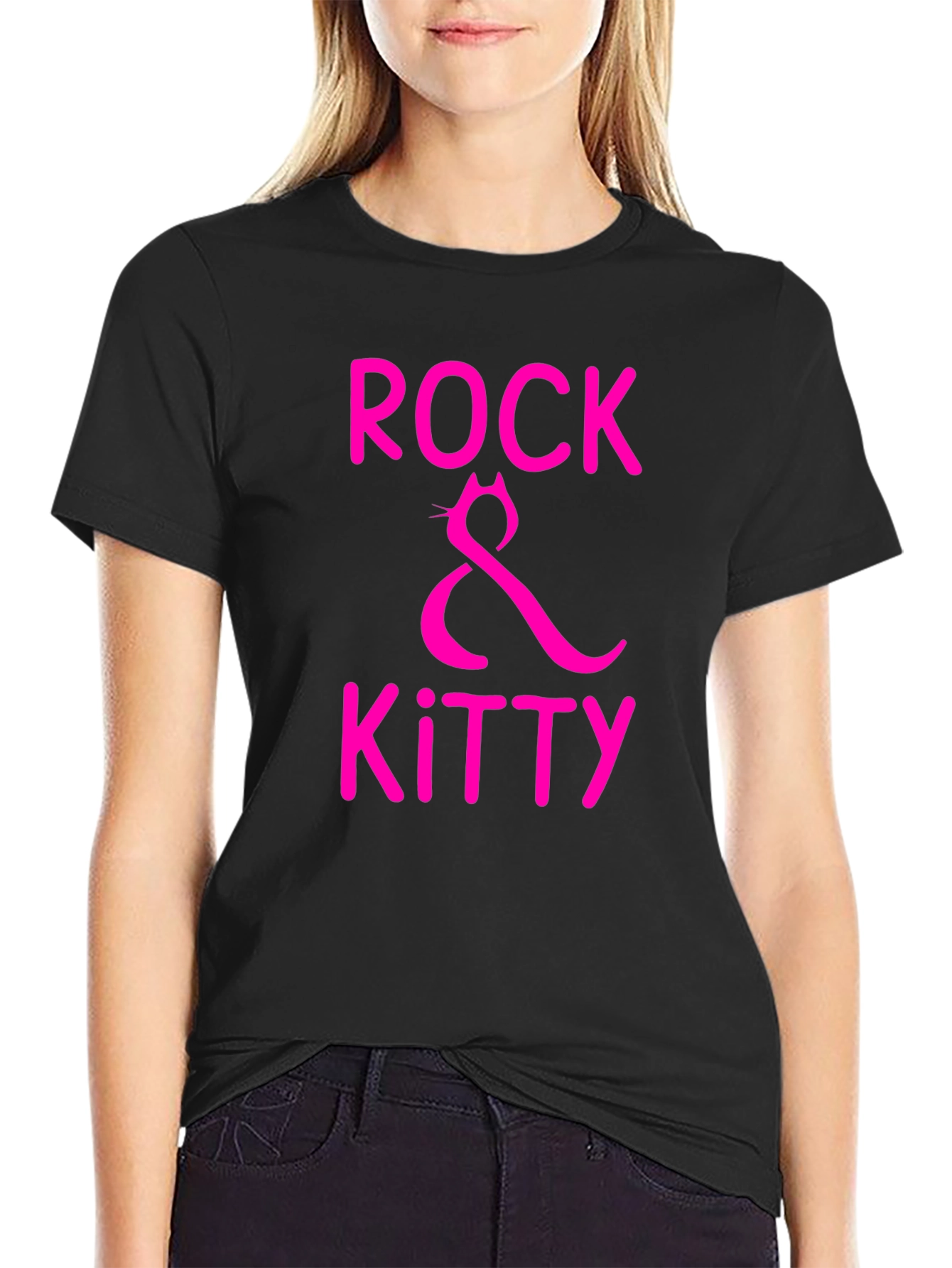 Rock & Kitty Graphic Tee - Black Cotton T-Shirt