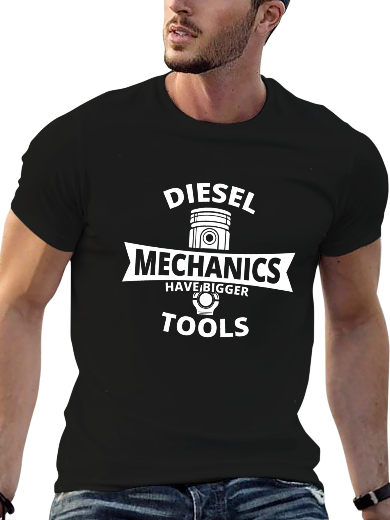 Diesel Mechanics Bigger Tools Black Graphic T-Shirt