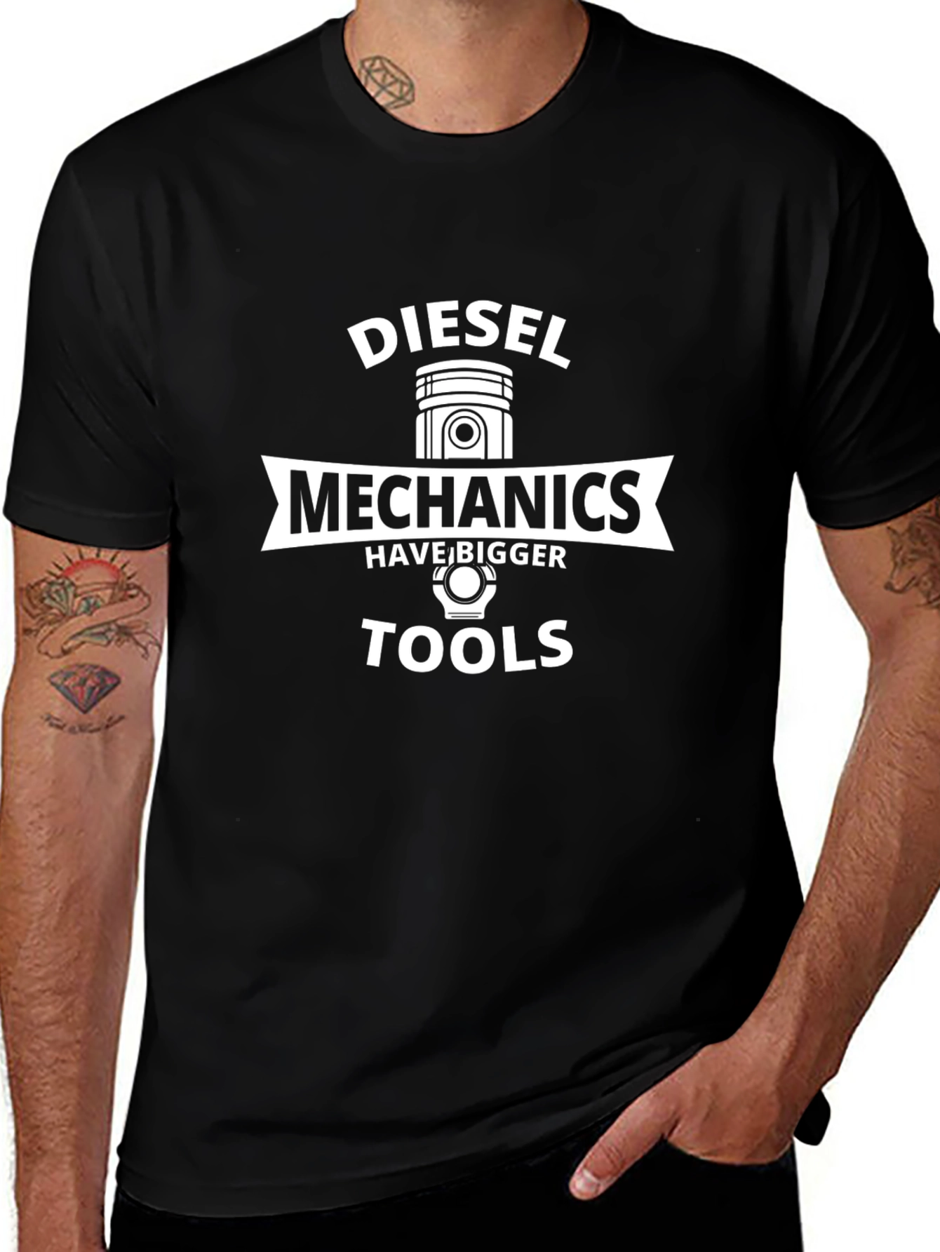 Diesel Mechanics Bigger Tools Black Graphic T-Shirt
