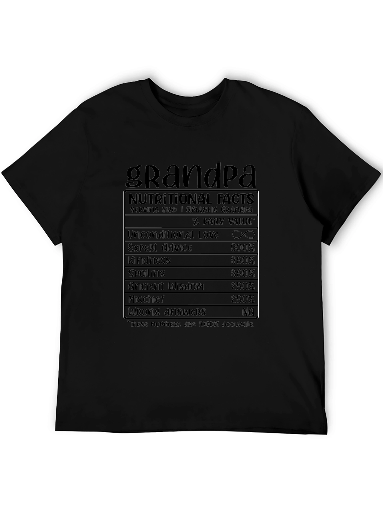 Grandpa Nutritional Facts Black T-Shirt