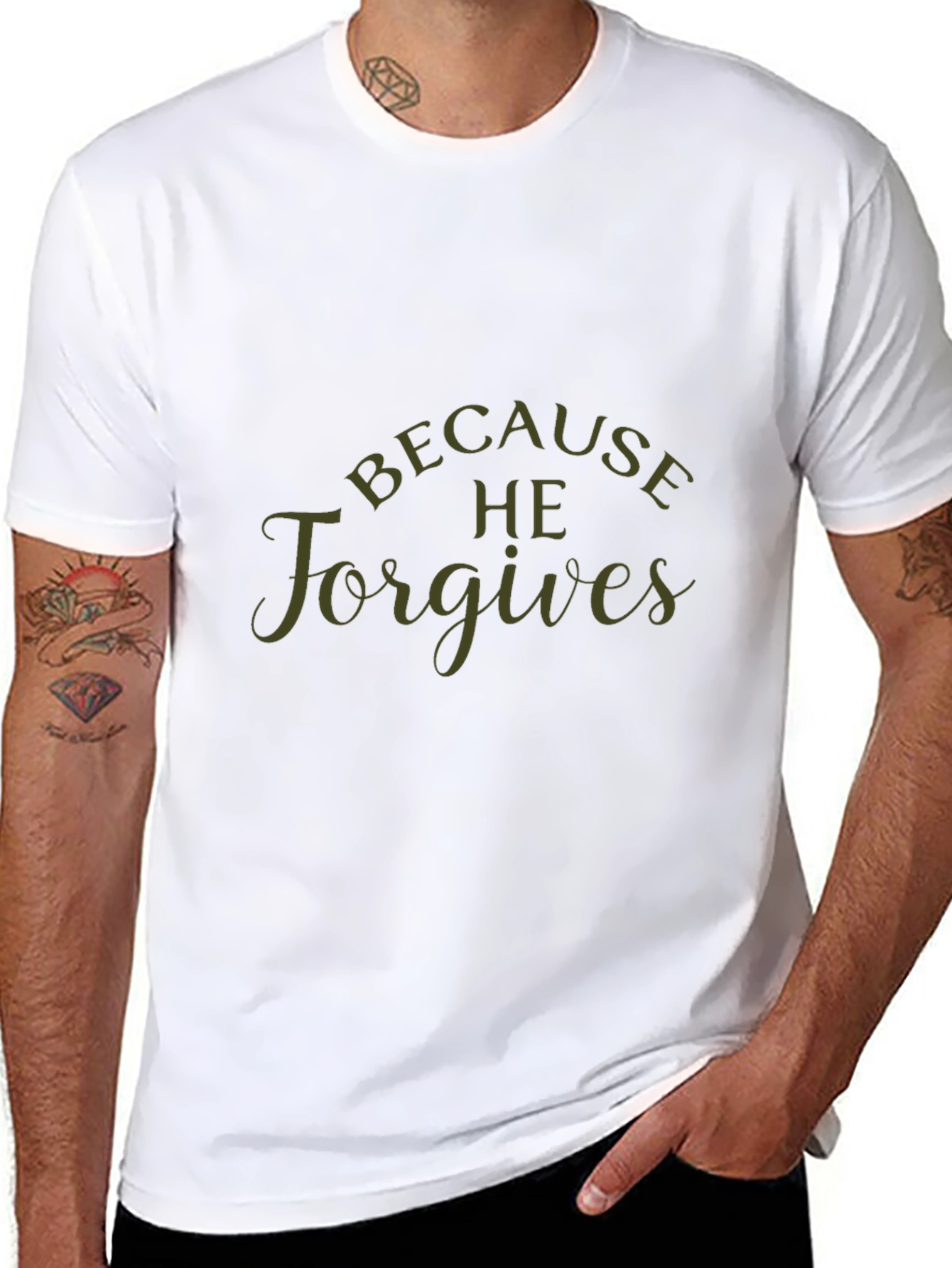 Because He Forgives Black T-Shirt