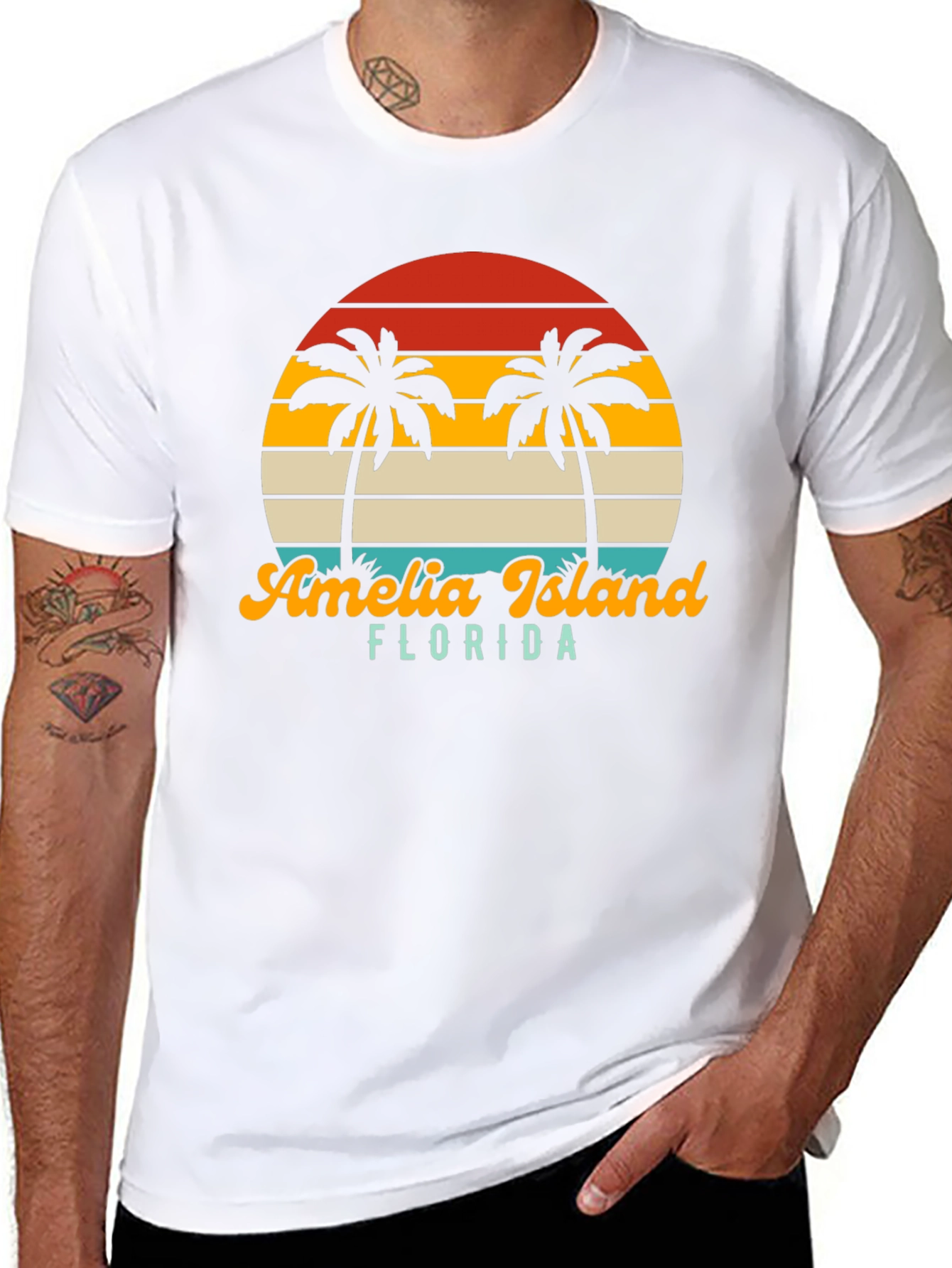 Amelia Island Florida Palm Tree Retro T-Shirt