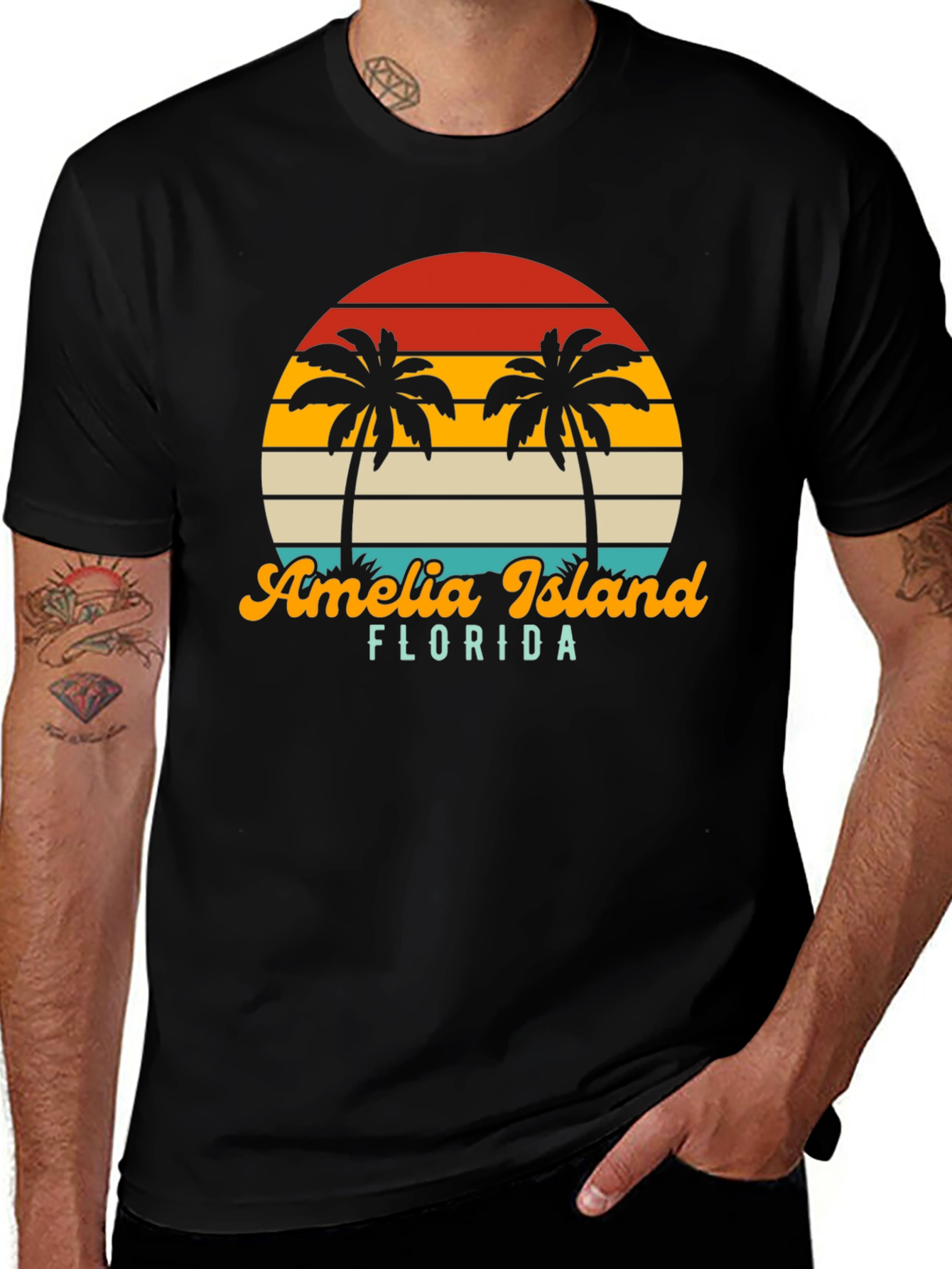 Amelia Island Florida Palm Tree Retro T-Shirt
