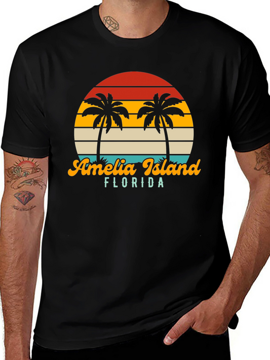 Amelia Island Florida Palm Tree Retro T-Shirt
