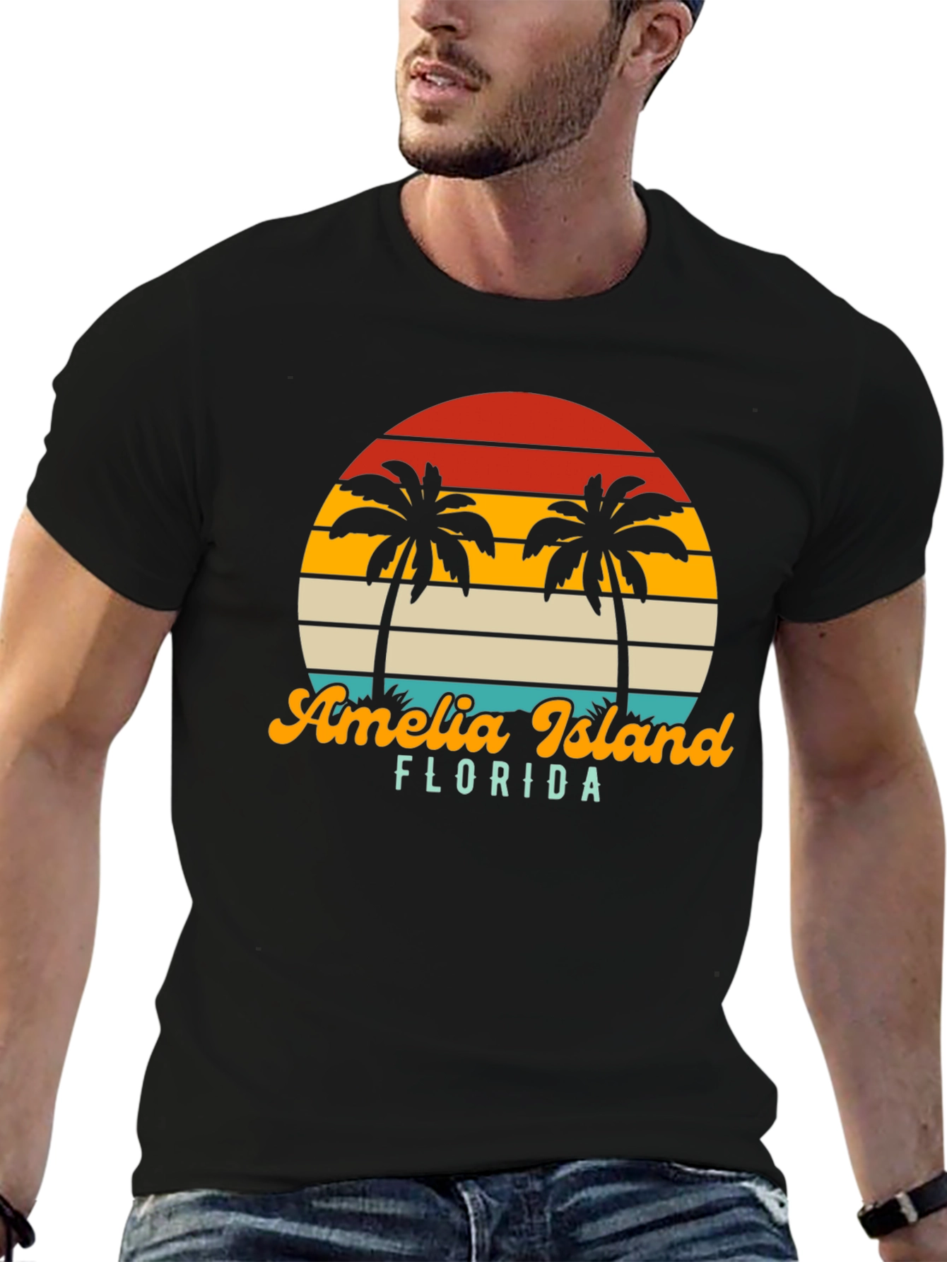 Amelia Island Florida Palm Tree Retro T-Shirt