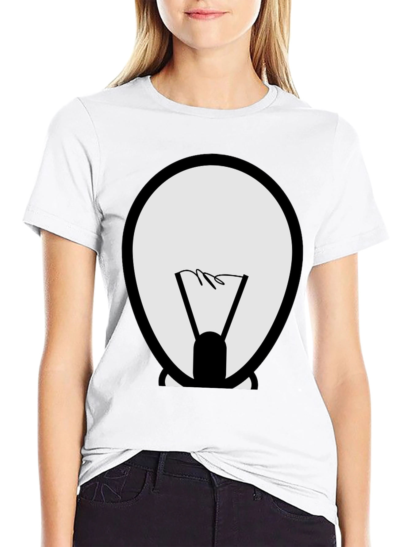 Cartoon Light Bulb Graphic Tee - Black Cotton Shirt
