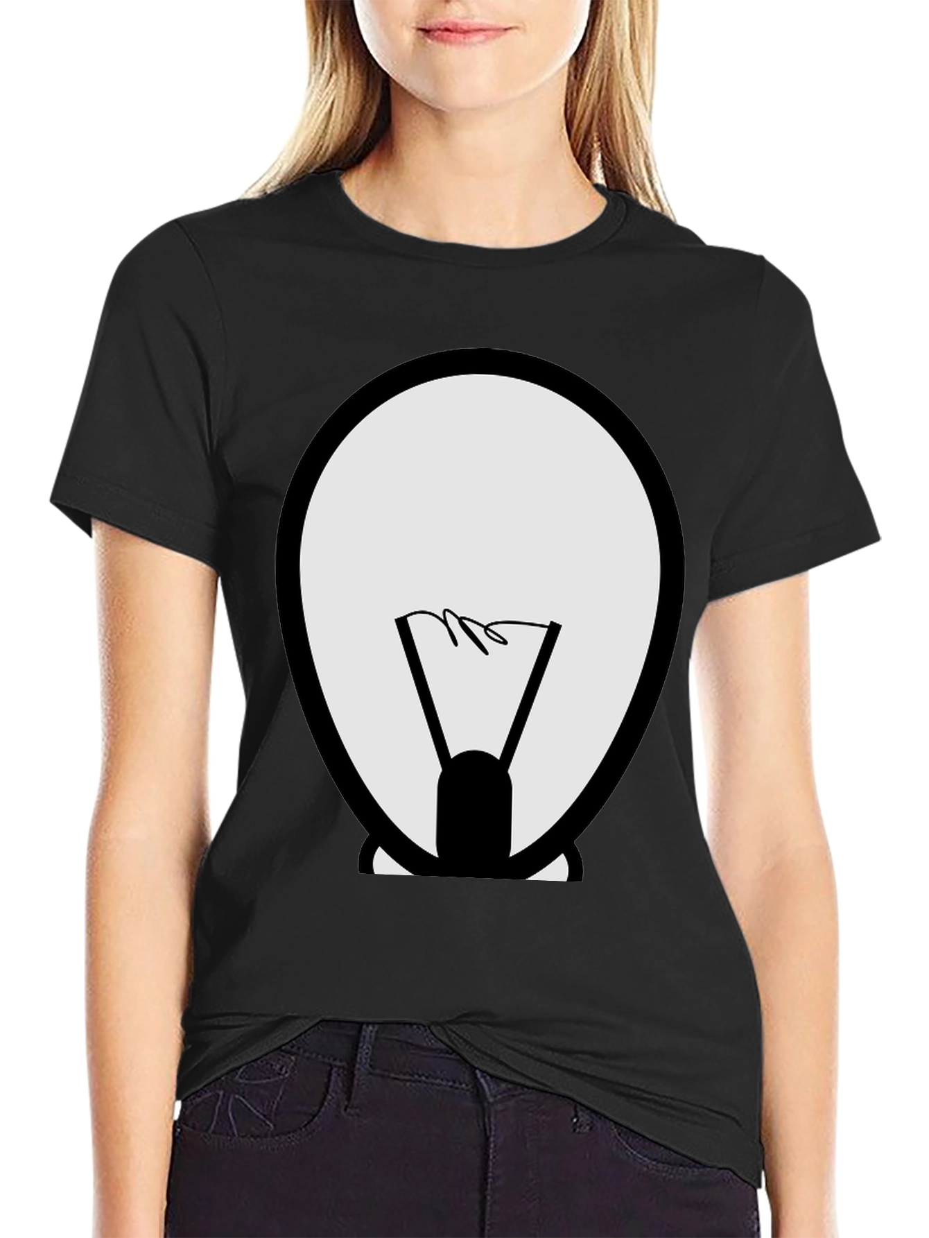 Cartoon Light Bulb Graphic Tee - Black Cotton Shirt