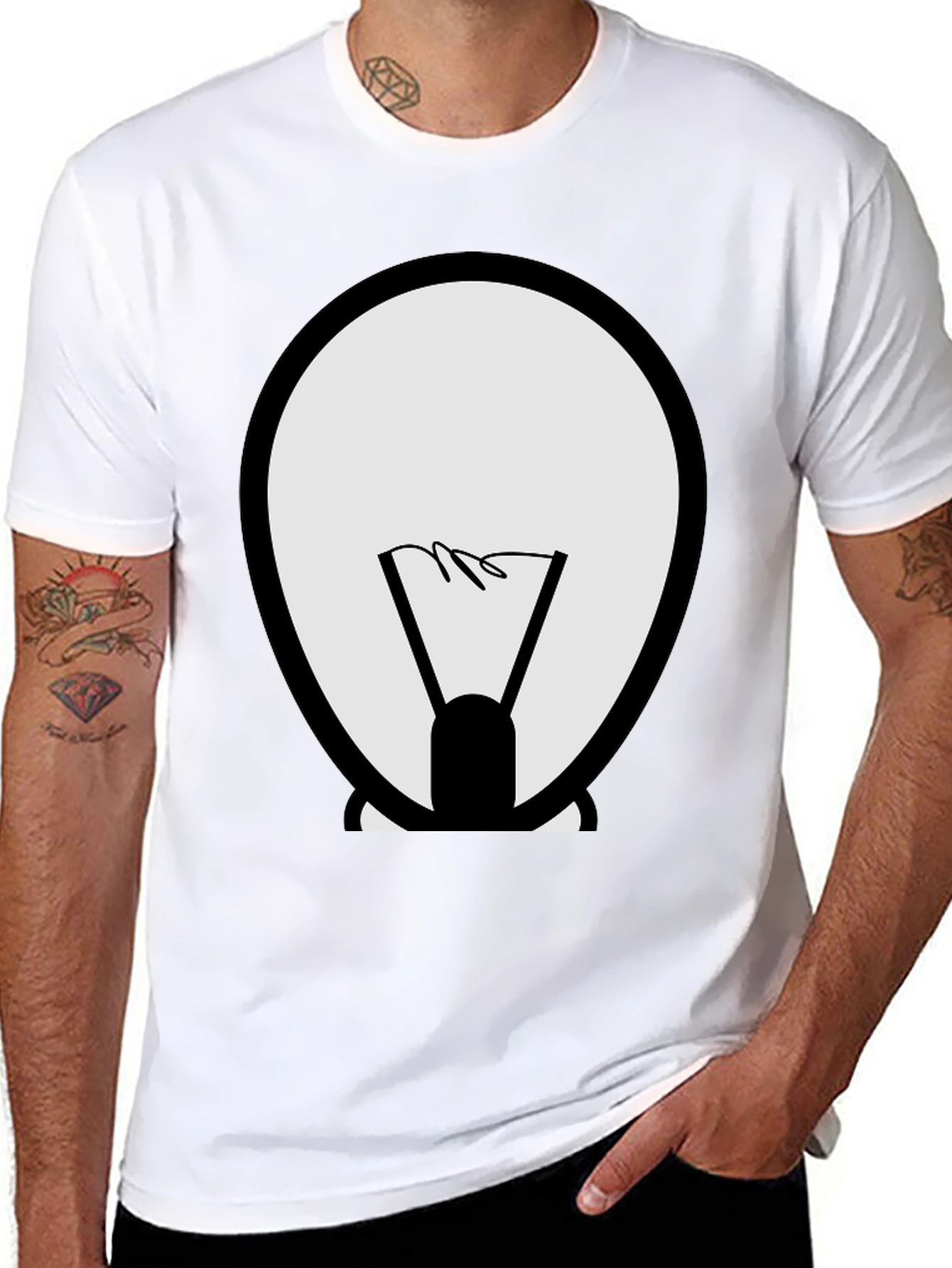 Cartoon Light Bulb Graphic Tee - Black Cotton Shirt
