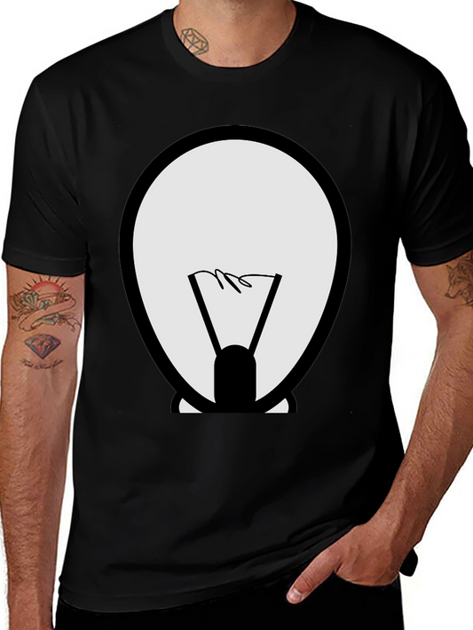 Cartoon Light Bulb Graphic Tee - Black Cotton Shirt