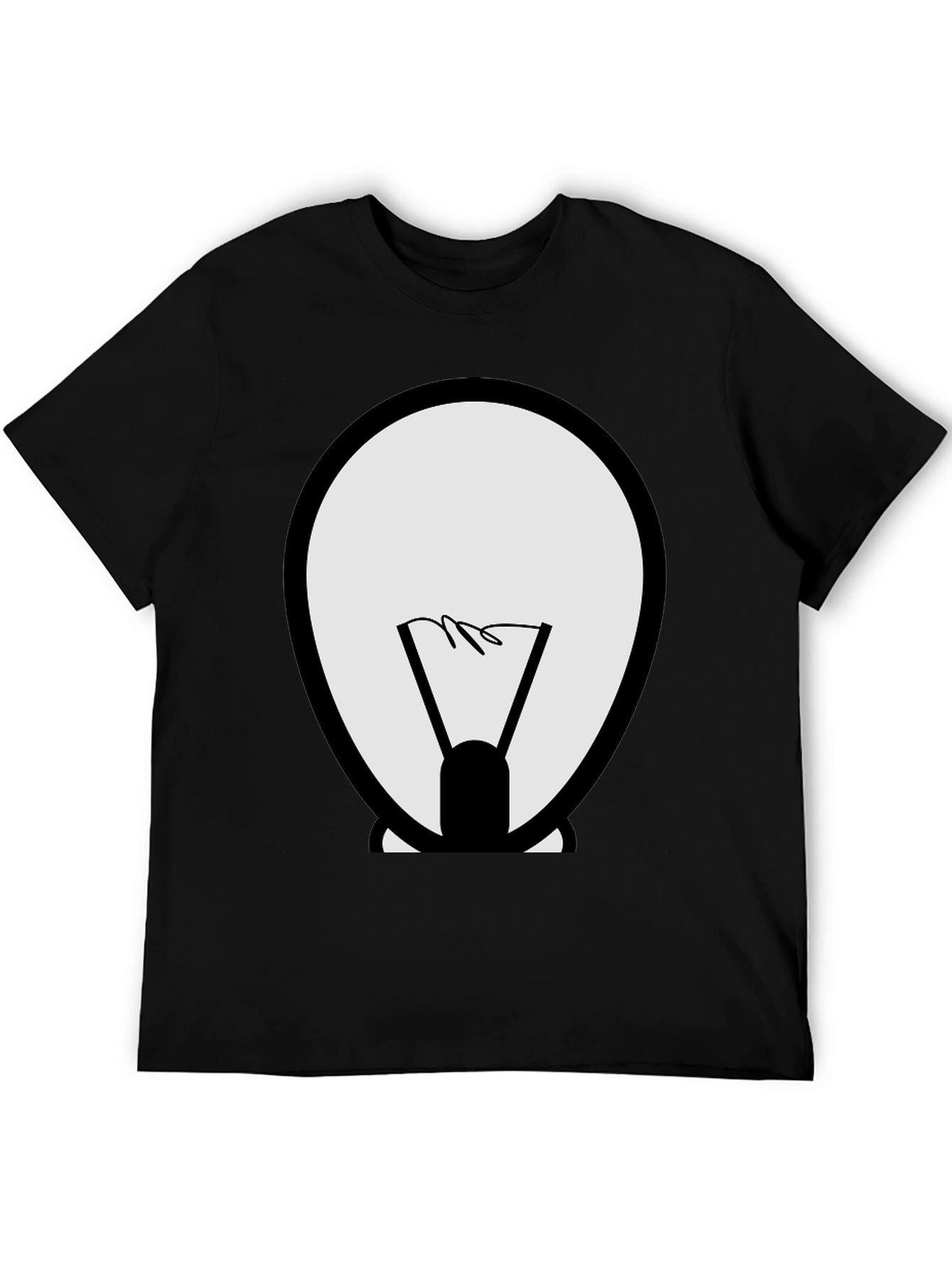 Cartoon Light Bulb Graphic Tee - Black Cotton Shirt
