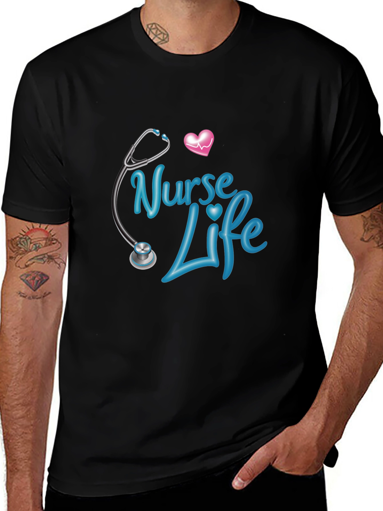 Nurse Life Graphic Tee - Black Crew Neck Shirt