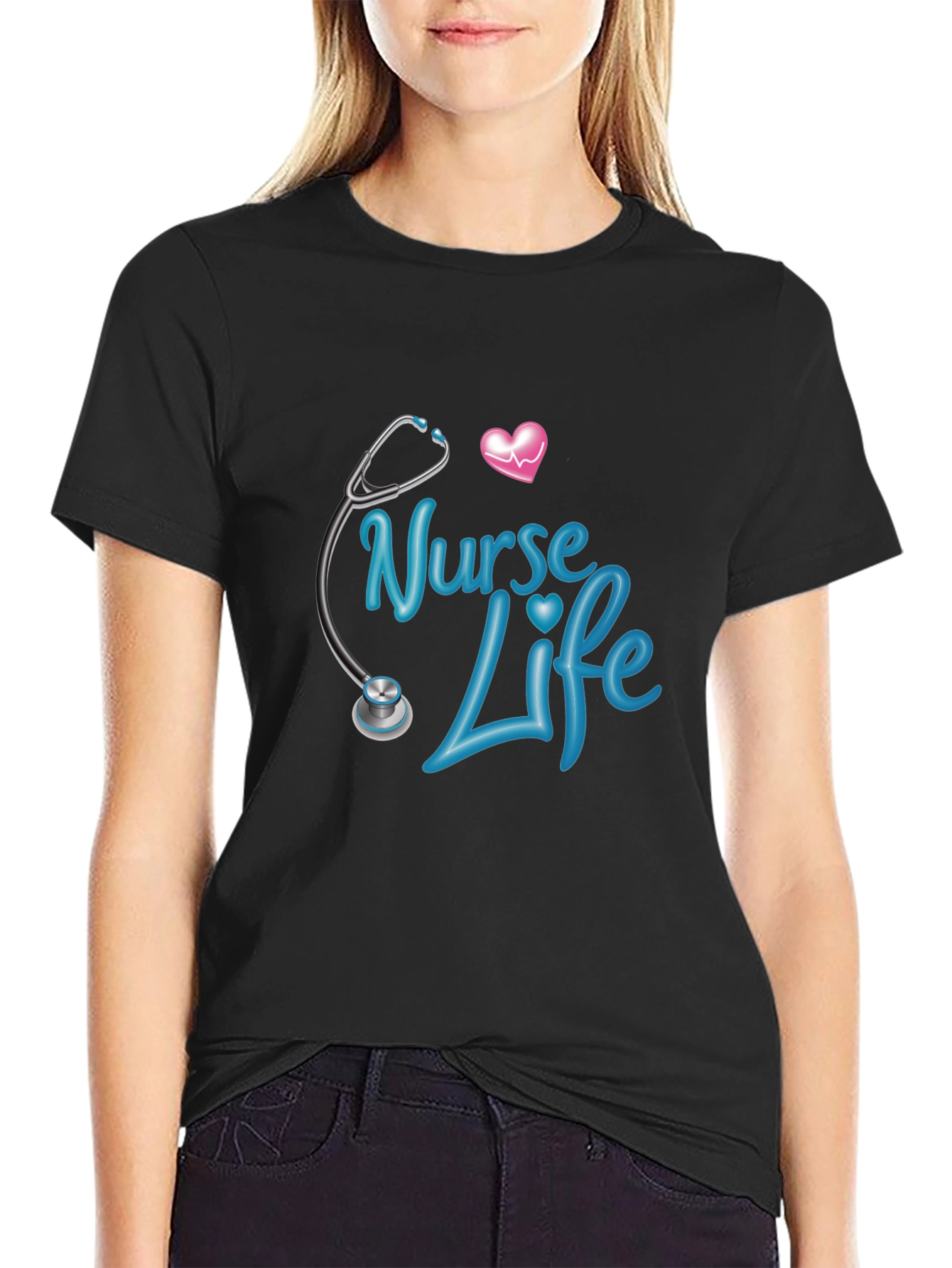 Nurse Life Graphic Tee - Black Crew Neck Shirt