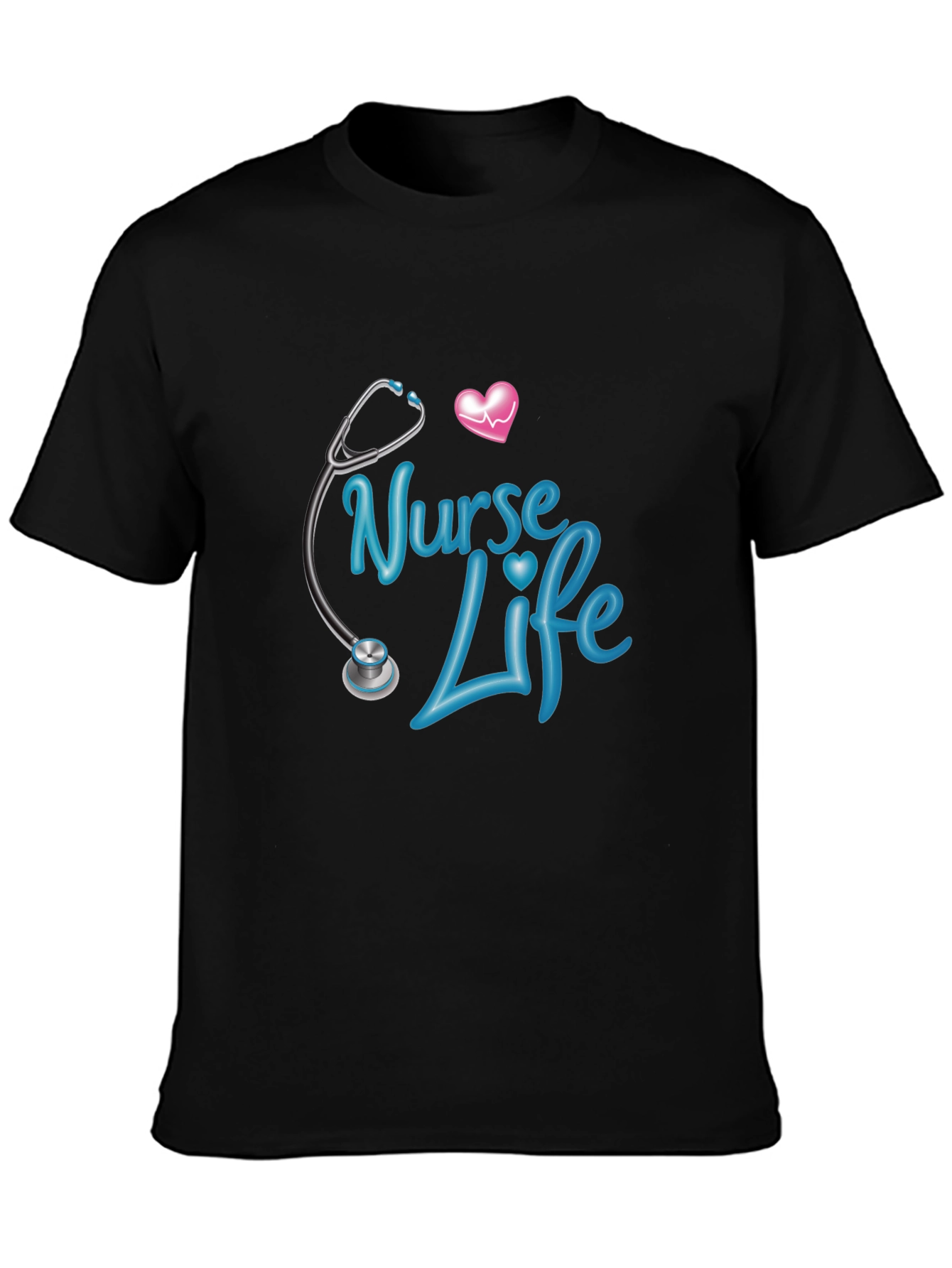 Nurse Life Graphic Tee - Black Crew Neck Shirt