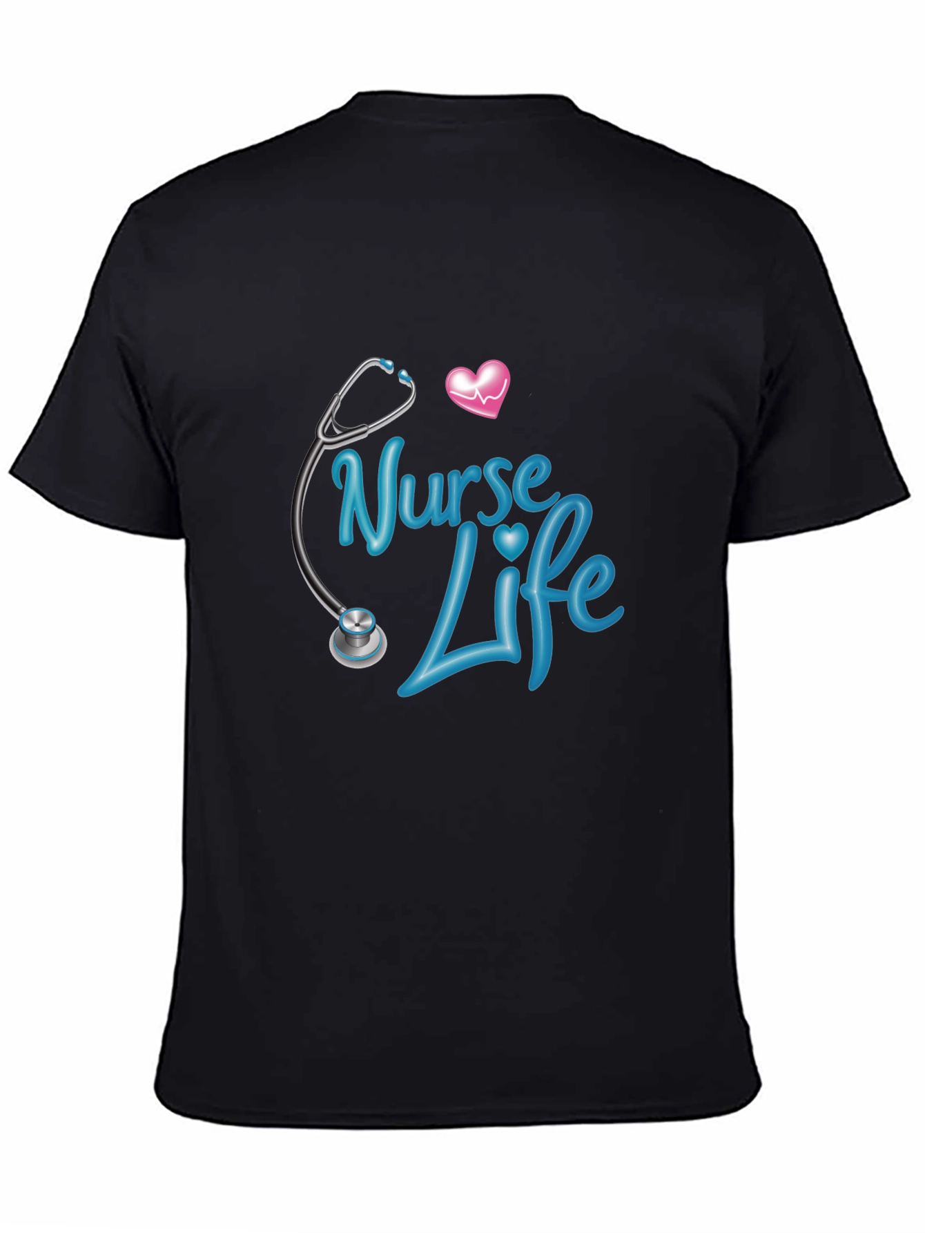 Nurse Life Graphic Tee - Black Crew Neck Shirt