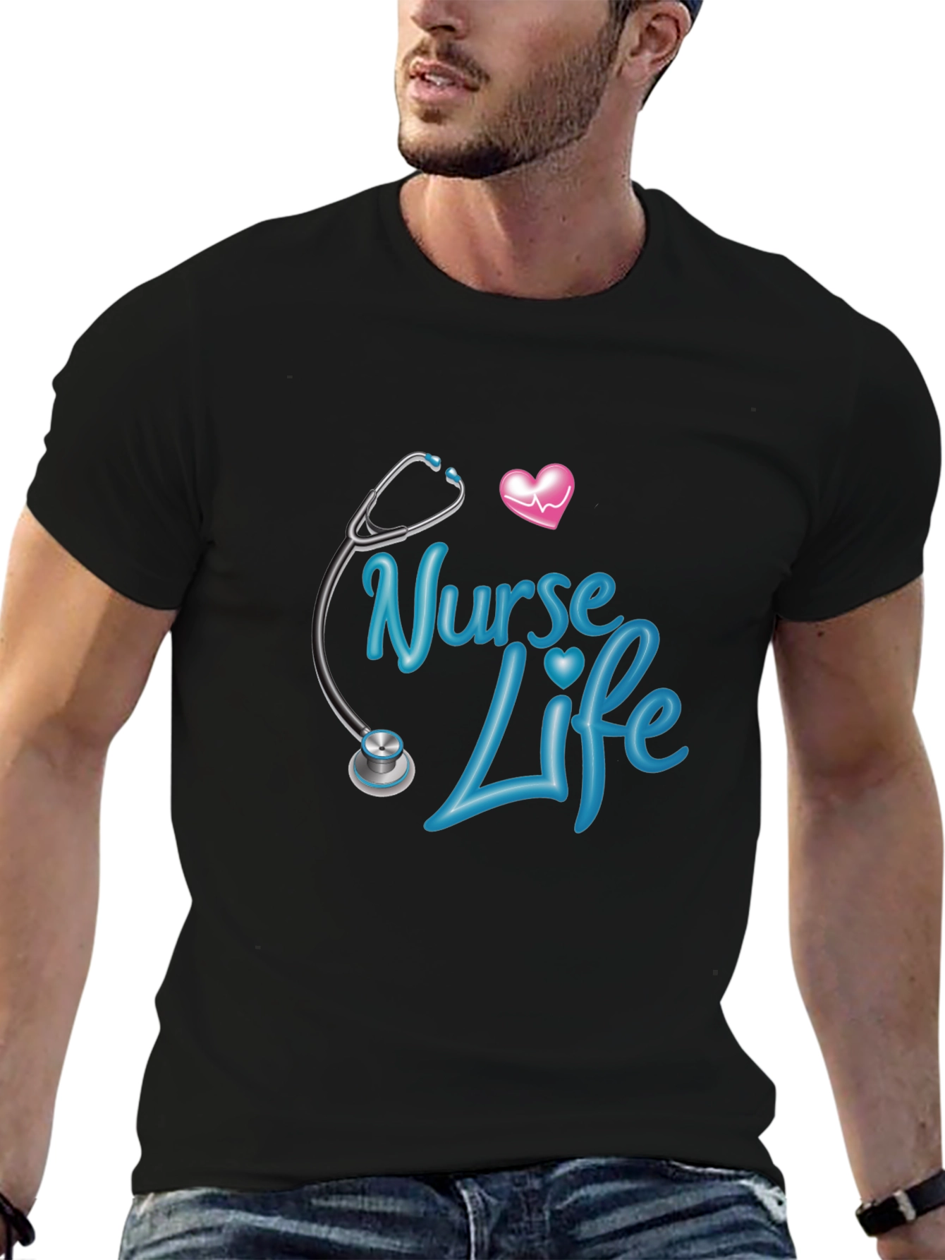 Nurse Life Graphic Tee - Black Crew Neck Shirt