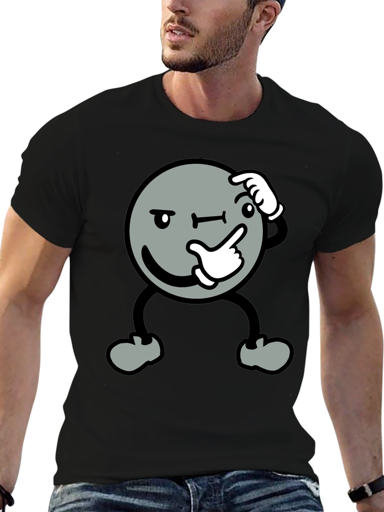 Thinking Face Graphic Black T-Shirt