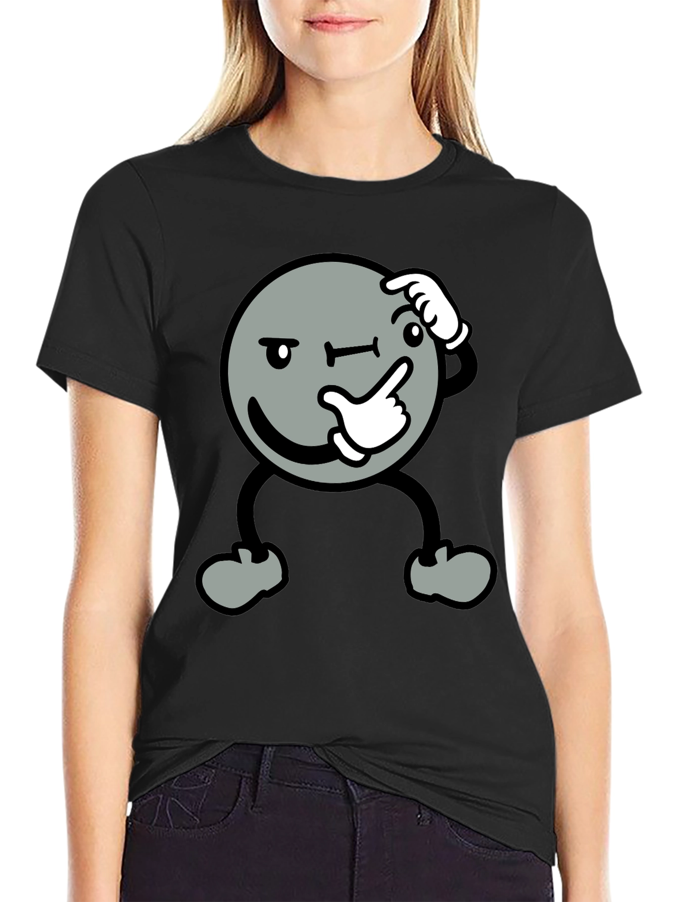 Thinking Face Graphic Black T-Shirt