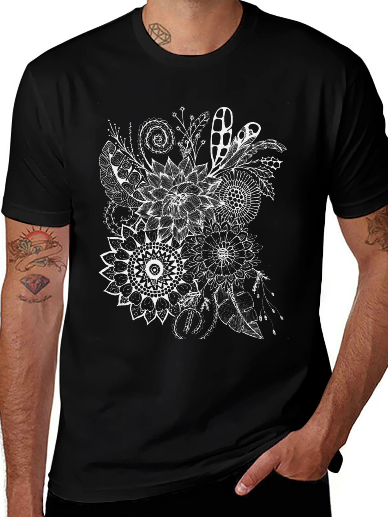 Floral Mandala Graphic Black T-Shirt