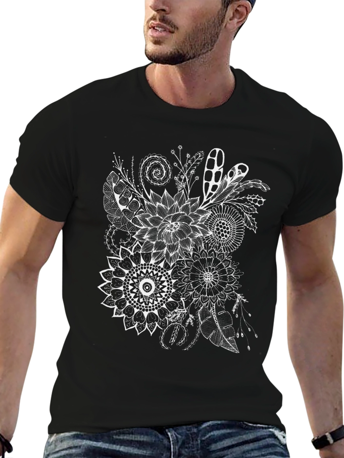 Floral Mandala Graphic Black T-Shirt