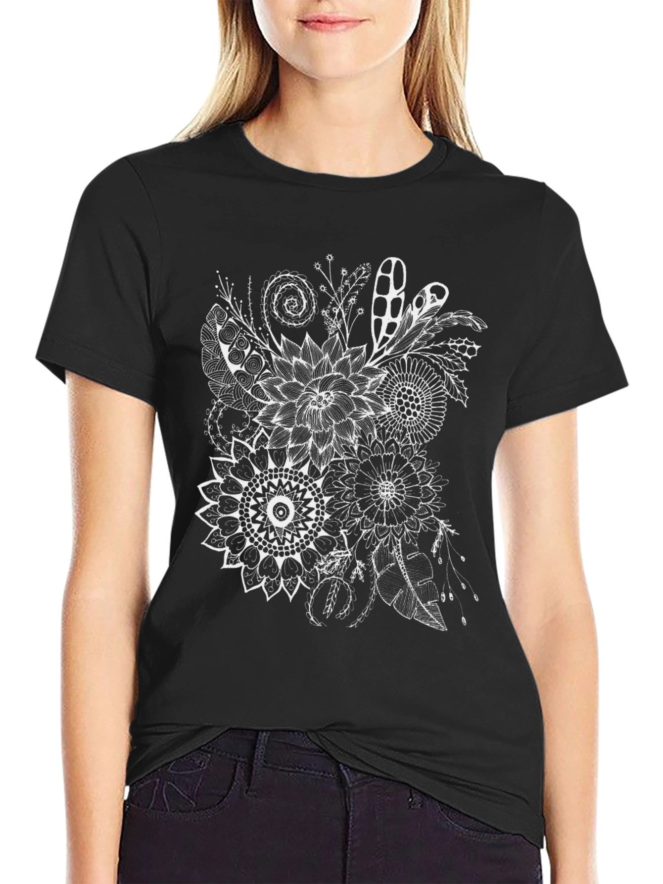 Floral Mandala Graphic Black T-Shirt